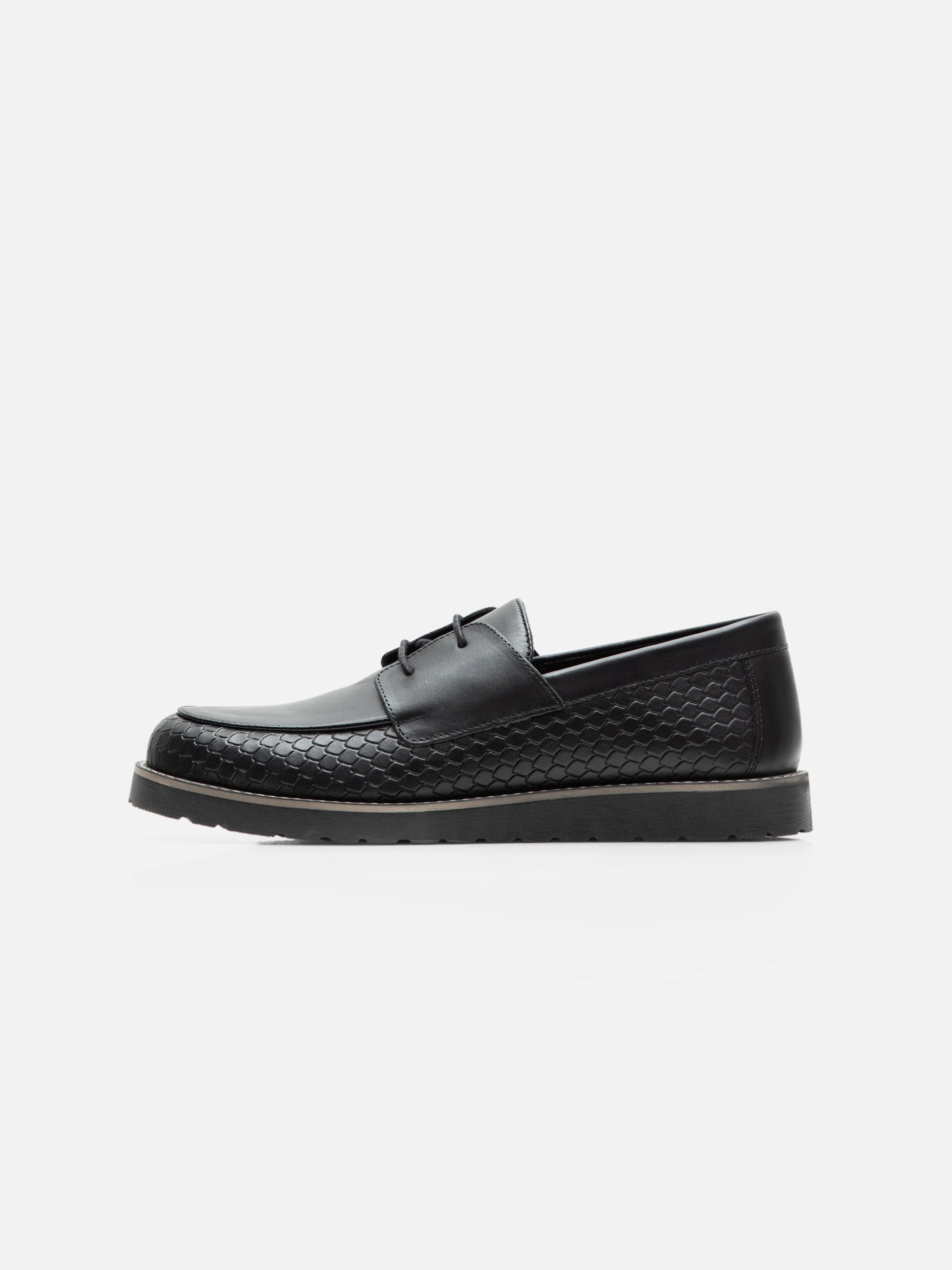 Black Leather Boat Shoes