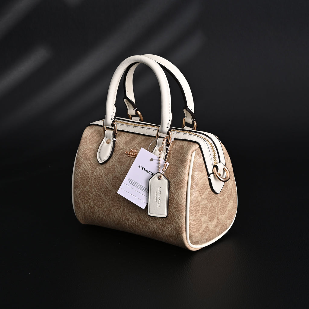 Coach Rowan Satchel – Signature Canvas Top Handle Bag with Crossbody Strap (Khaki/Chalk)