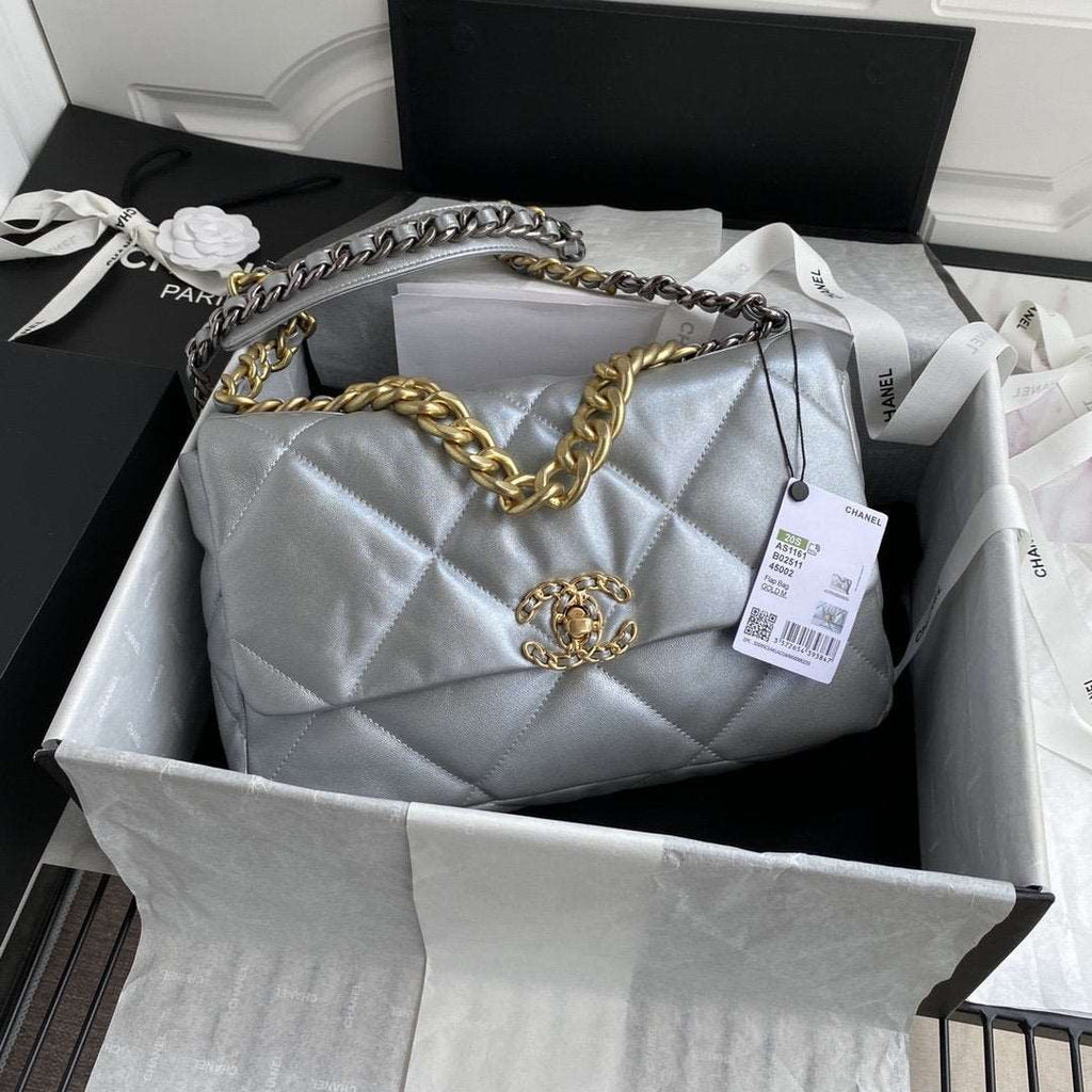 CHANEL 19 Large Flap Bag Silver
