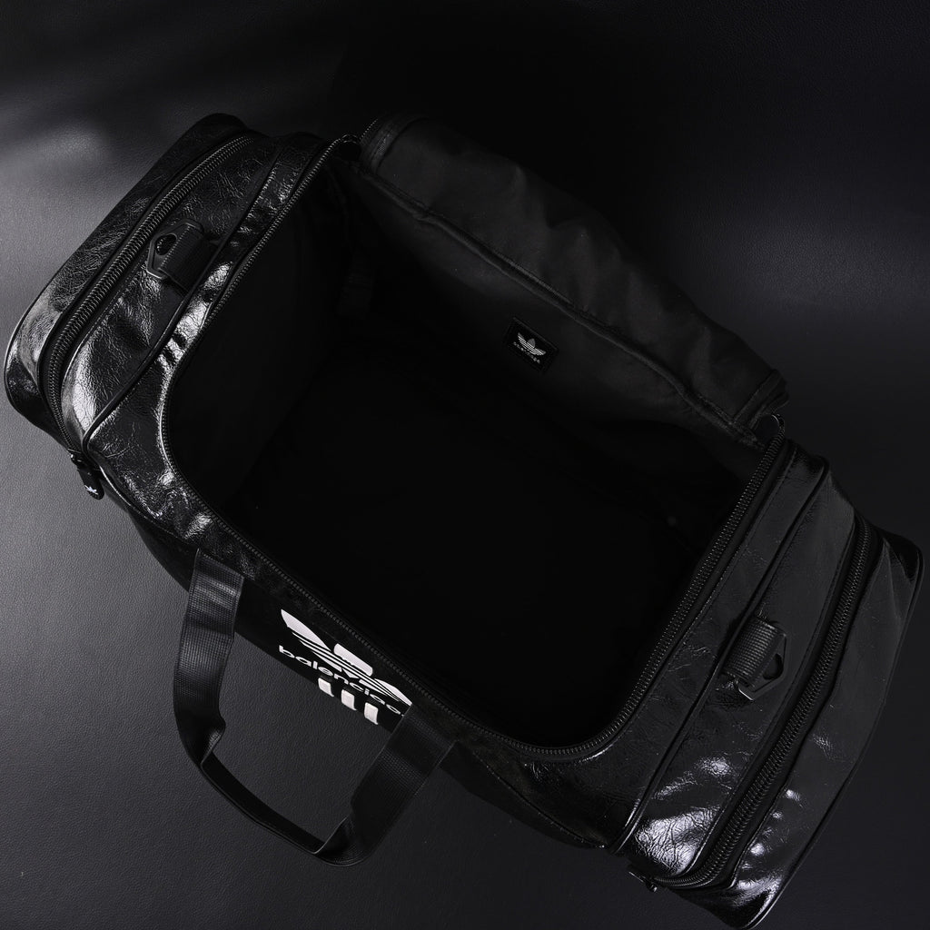 Balenciaga x adidas Large Duffel Travel Bag – Black with Trefoil Logo and Triple Stripes