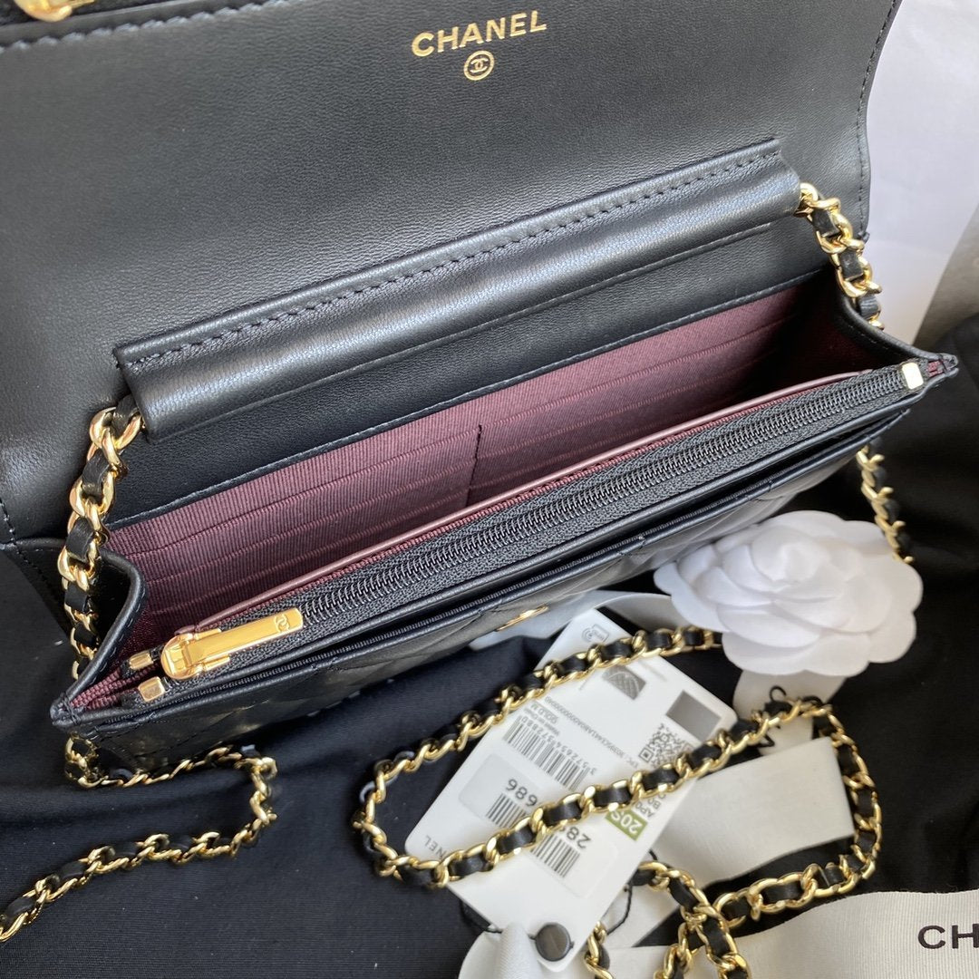 Chanel Wallet on chain WOC Black Lambskin