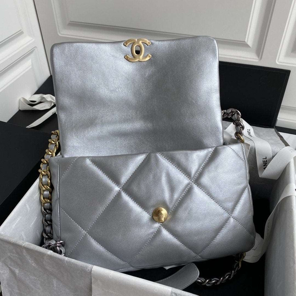 CHANEL 19 Large Flap Bag Silver