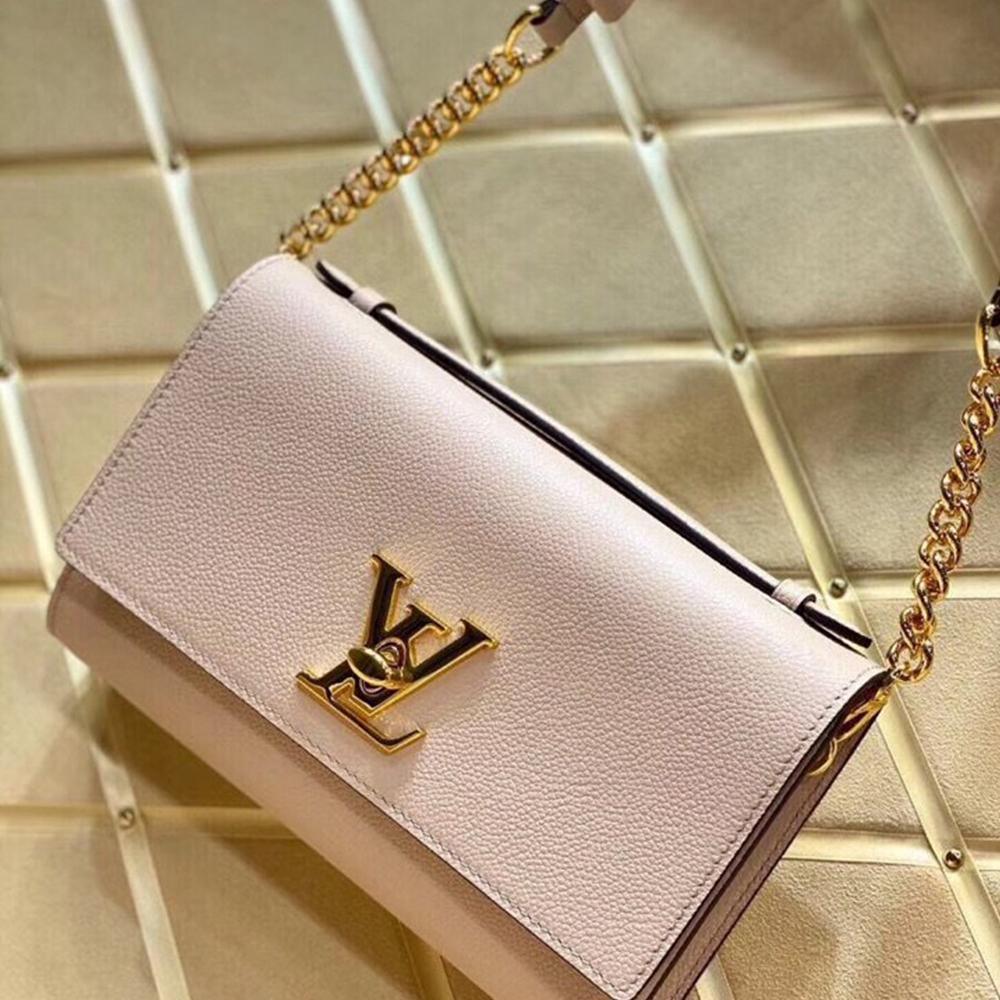Lv Twist Chain Wallet Light Pink Grain Leather