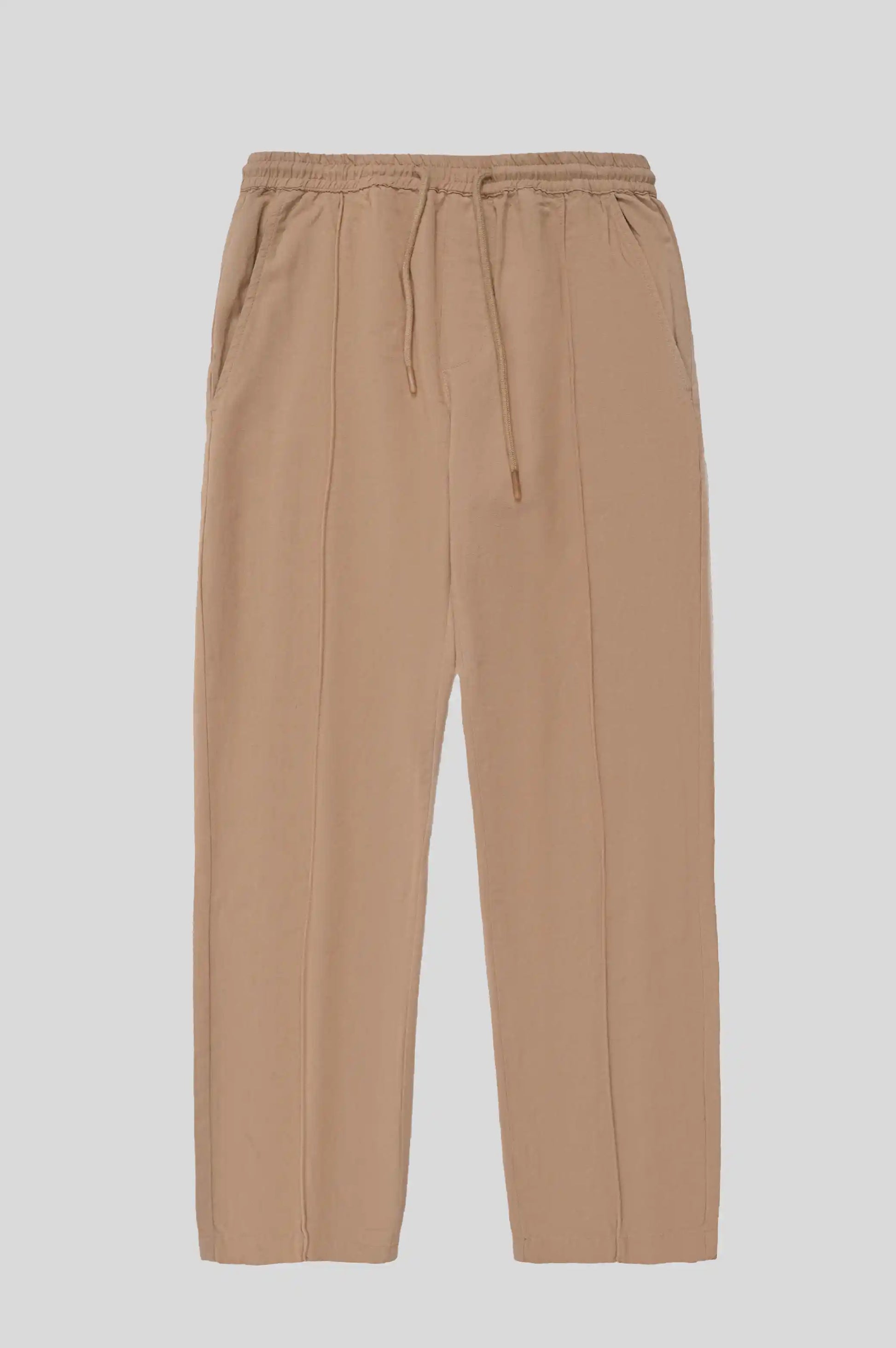 Beige Middle-Seam Relax Fit Pants with Drawstring