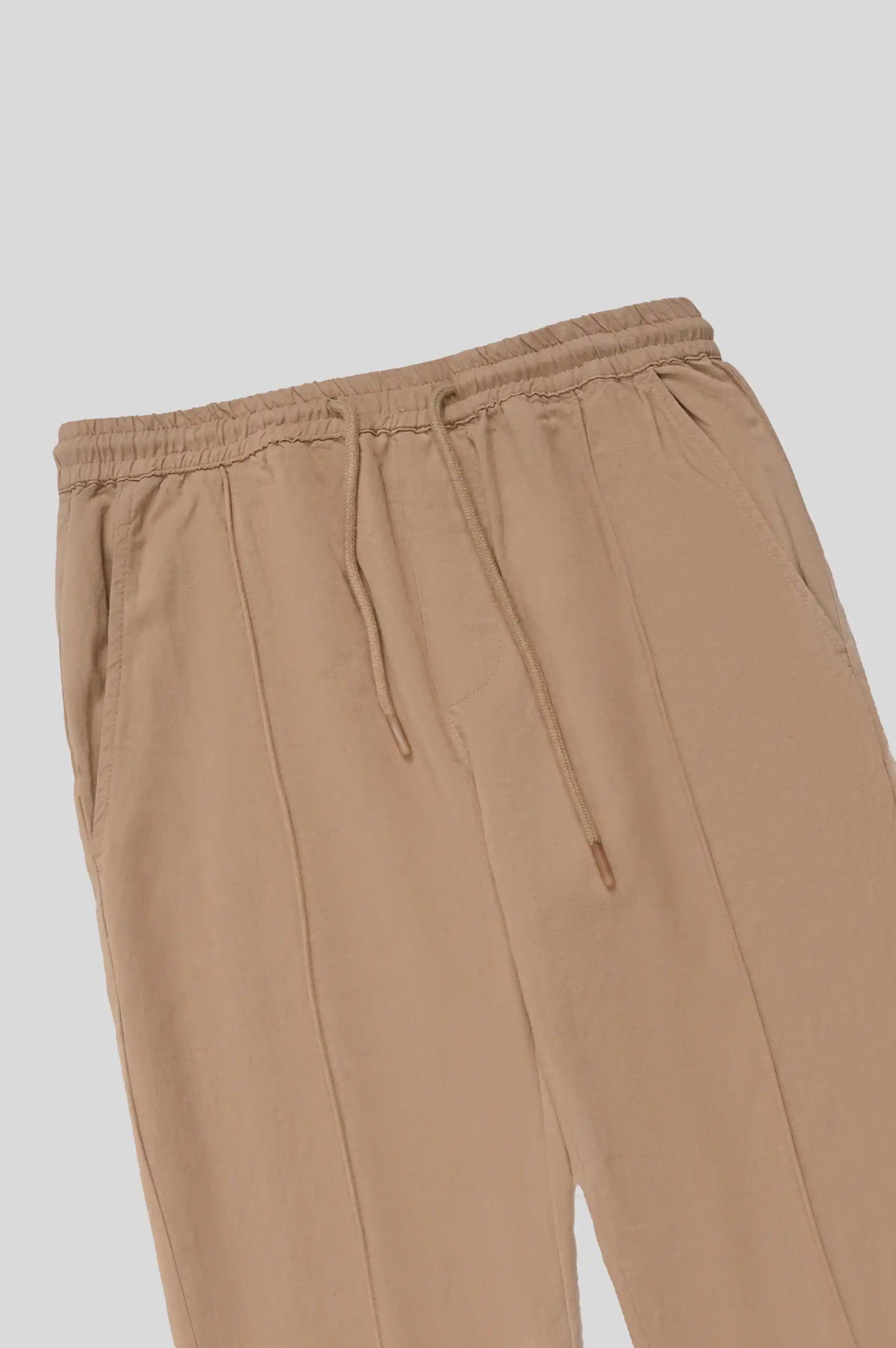 Beige Middle-Seam Relax Fit Pants with Drawstring