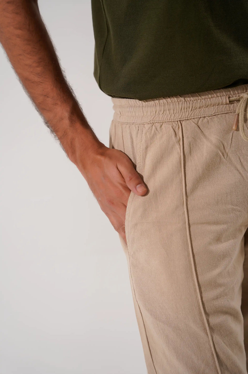 Beige Middle-Seam Relax Fit Pants with Drawstring – Cool Havn