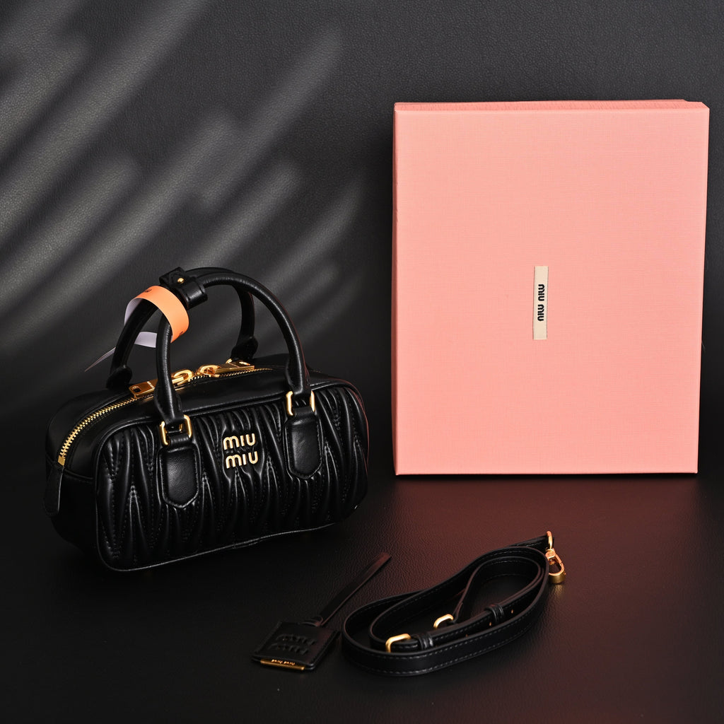 Miu Miu Black Matelassé Leather Top Handle Bag