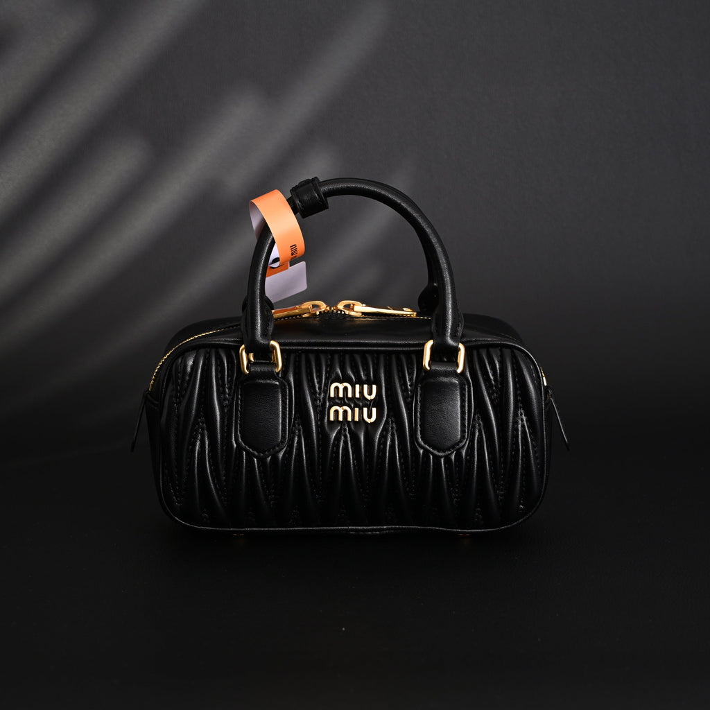 Miu Miu Black Matelassé Leather Top Handle Bag