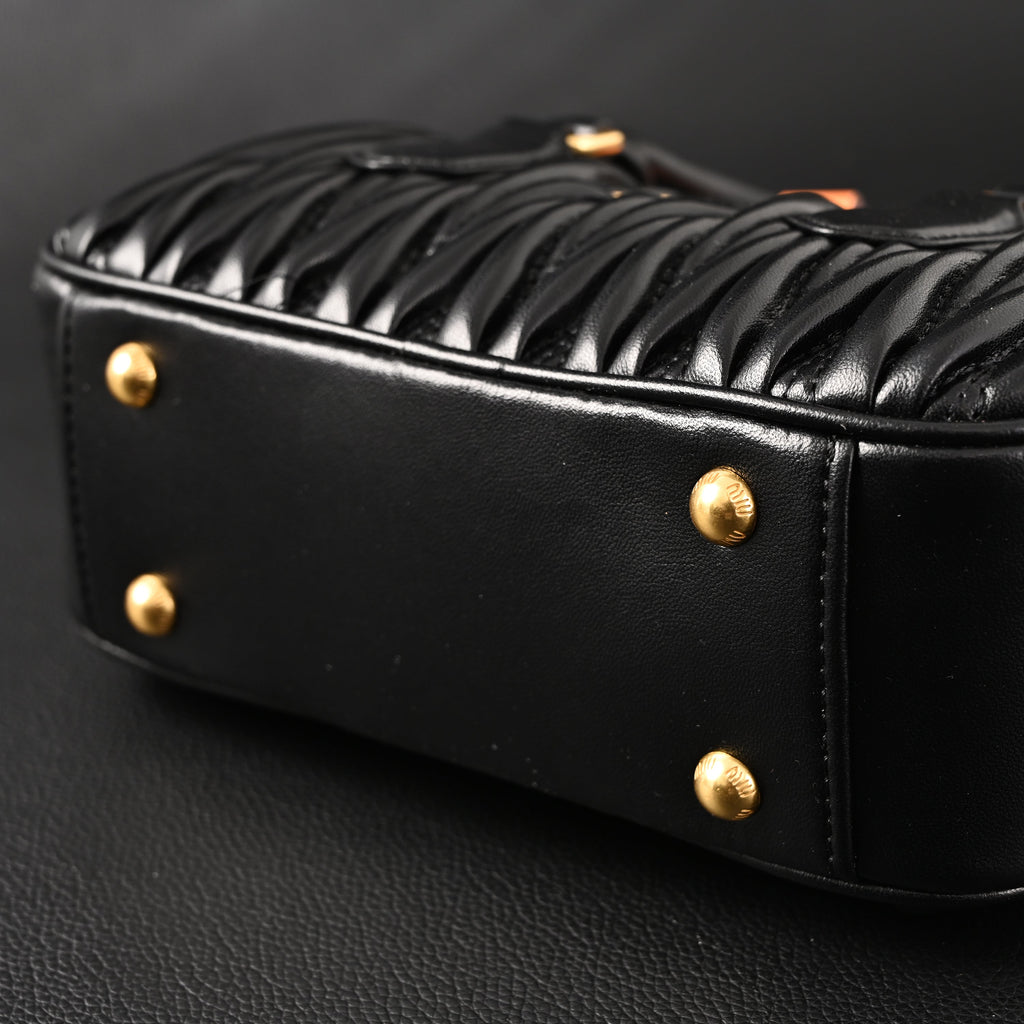 Miu Miu Black Matelassé Leather Top Handle Bag
