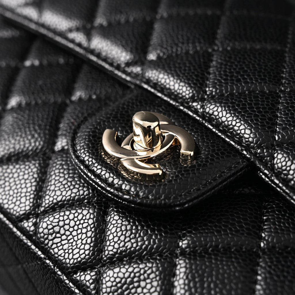 Chanel Classic Flap Bag – Black Quilted Caviar Leather with Gold-Tone Hardware