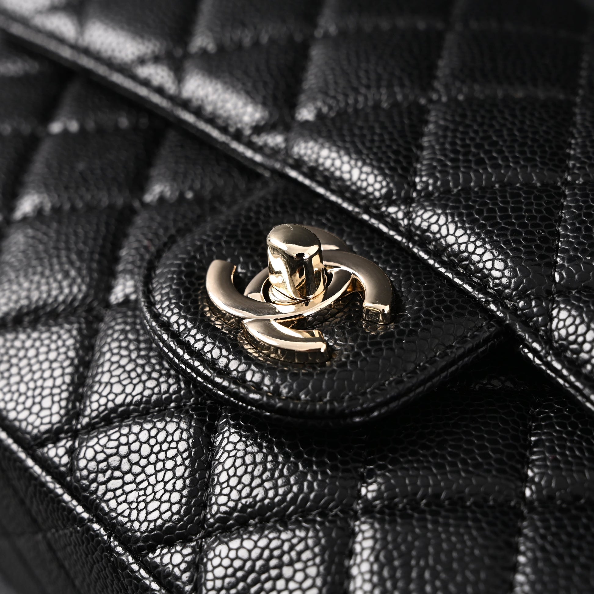 Chanel Classic Flap Bag – Black Quilted Caviar Leather with Gold-Tone Hardware