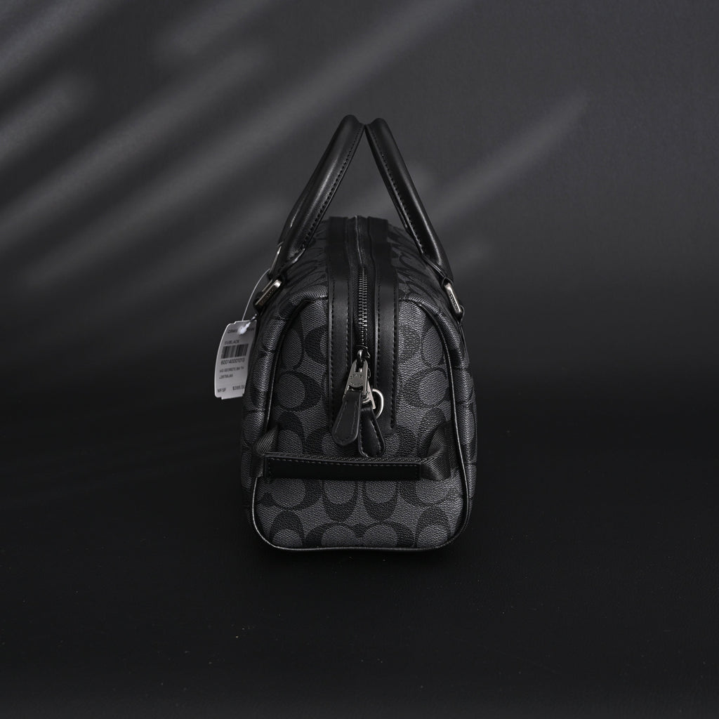 Coach Signature Duffel Bag – Black Monogram Canvas with Leather Trim