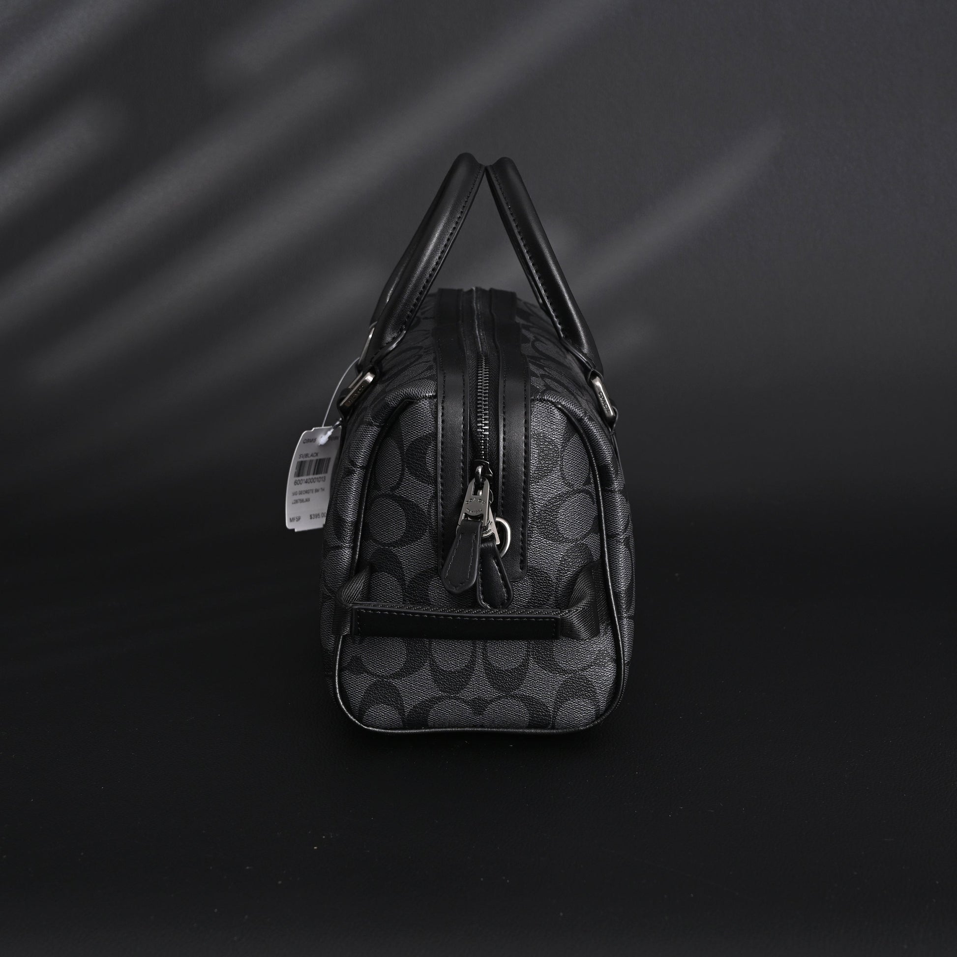 Coach Signature Duffel Bag – Black Monogram Canvas with Leather Trim