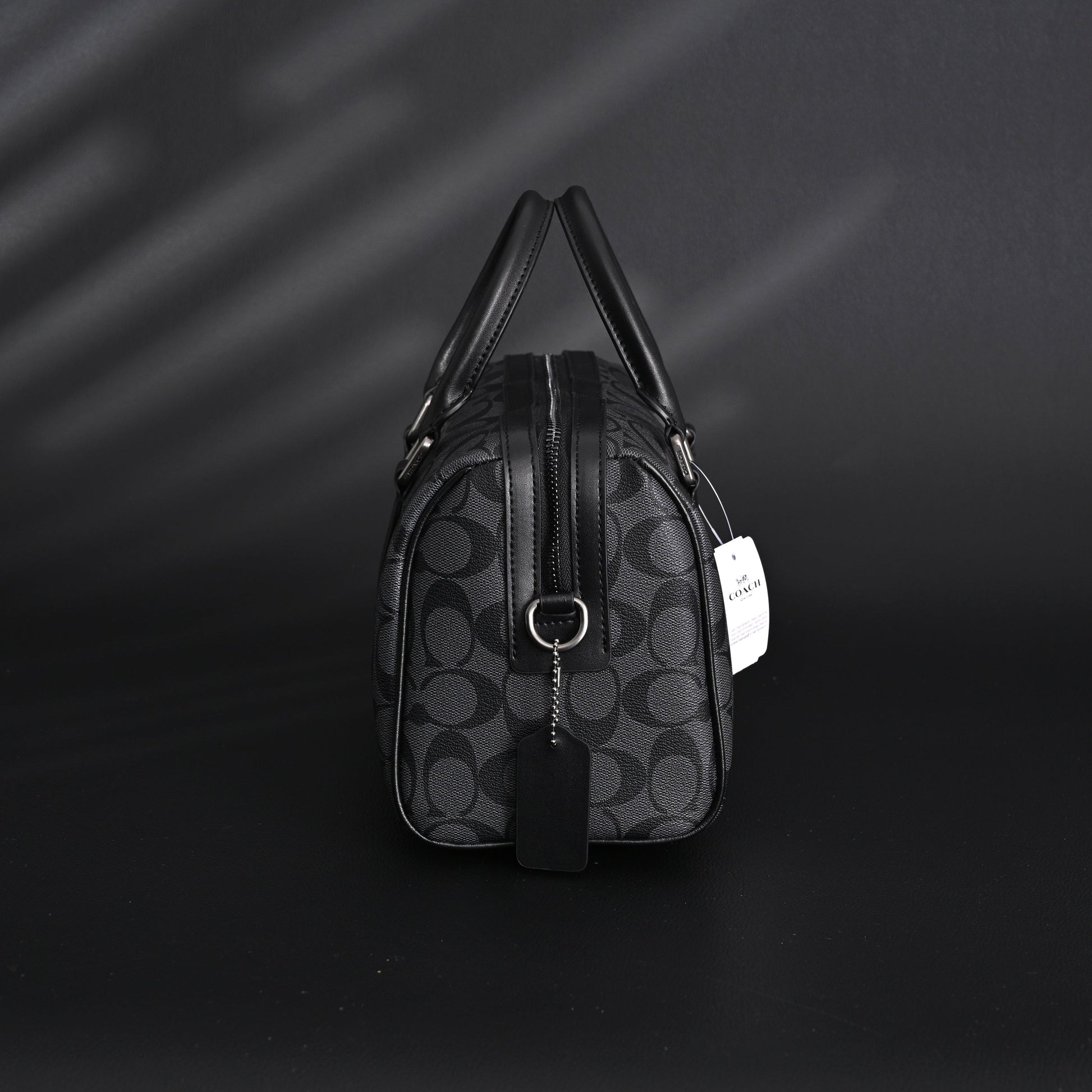 Coach Signature Duffel Bag – Black Monogram Canvas with Leather Trim