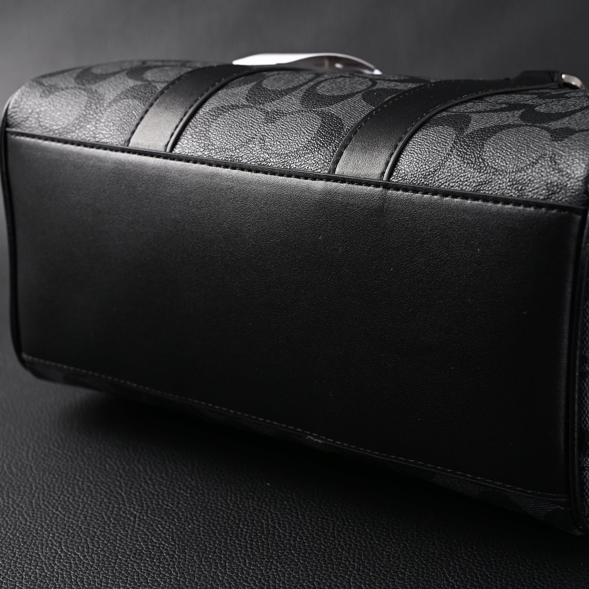 Coach Signature Duffel Bag – Black Monogram Canvas with Leather Trim