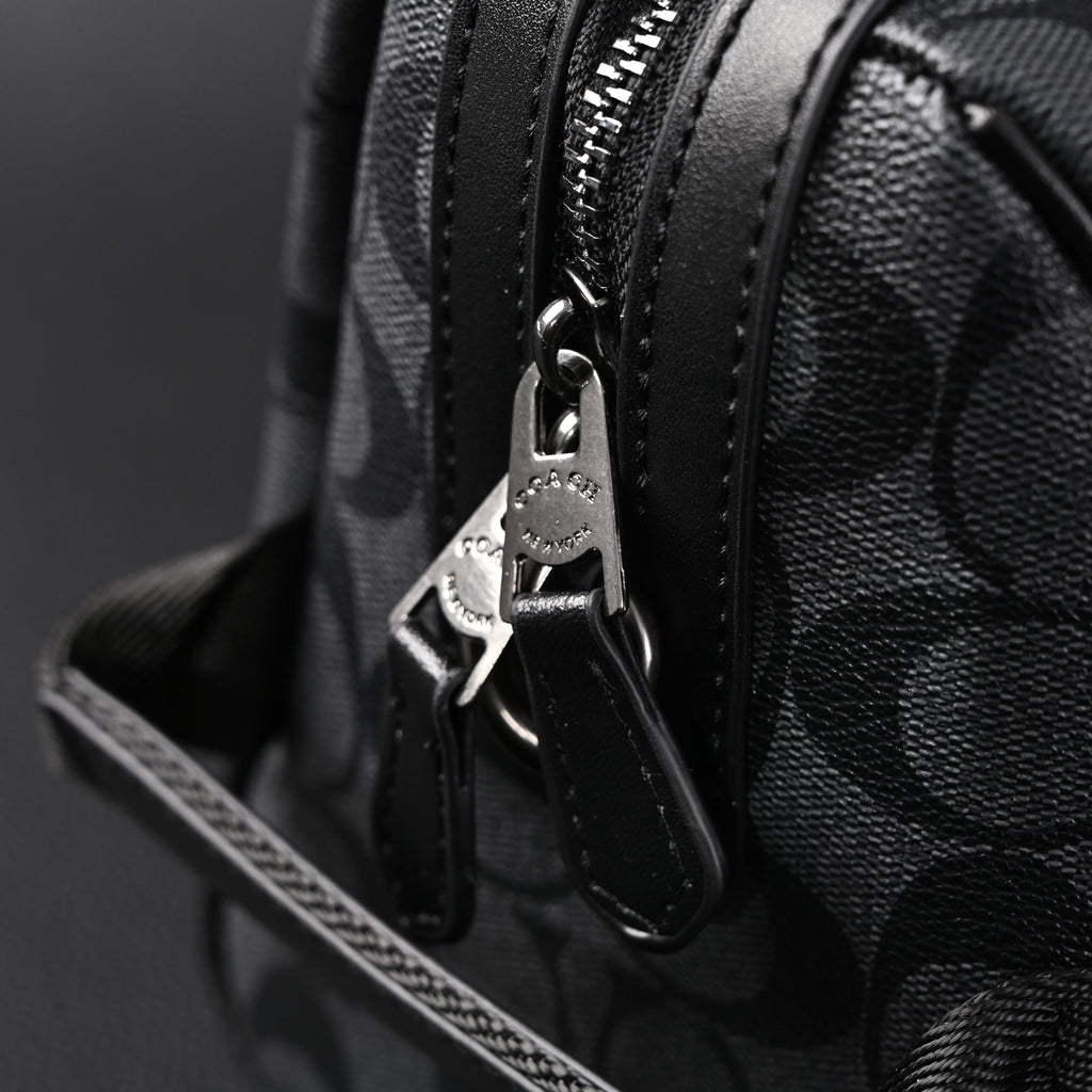 Coach Signature Duffel Bag – Black Monogram Canvas with Leather Trim