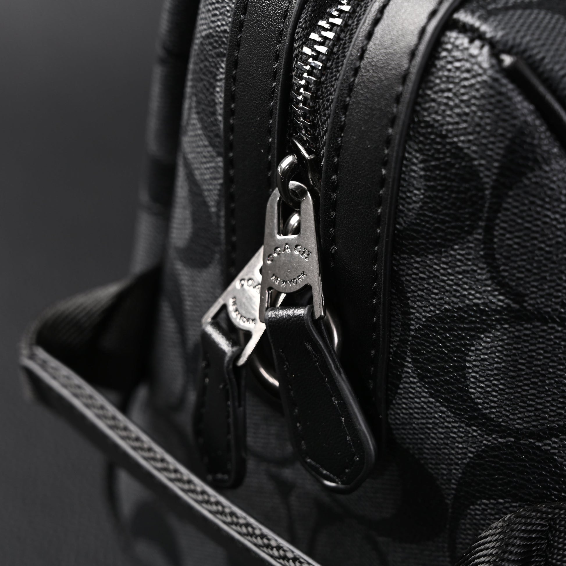 Coach Signature Duffel Bag – Black Monogram Canvas with Leather Trim