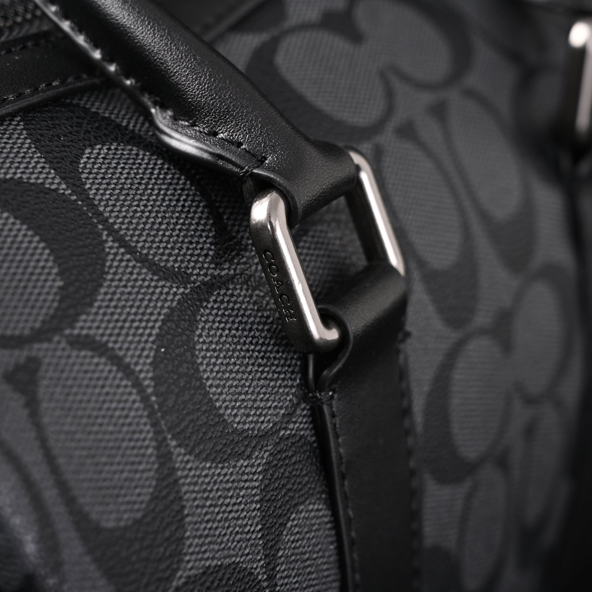 Coach Signature Duffel Bag – Black Monogram Canvas with Leather Trim