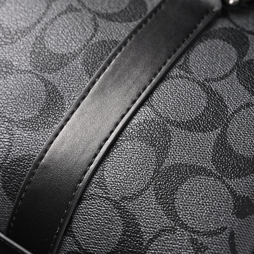 Coach Signature Duffel Bag – Black Monogram Canvas with Leather Trim