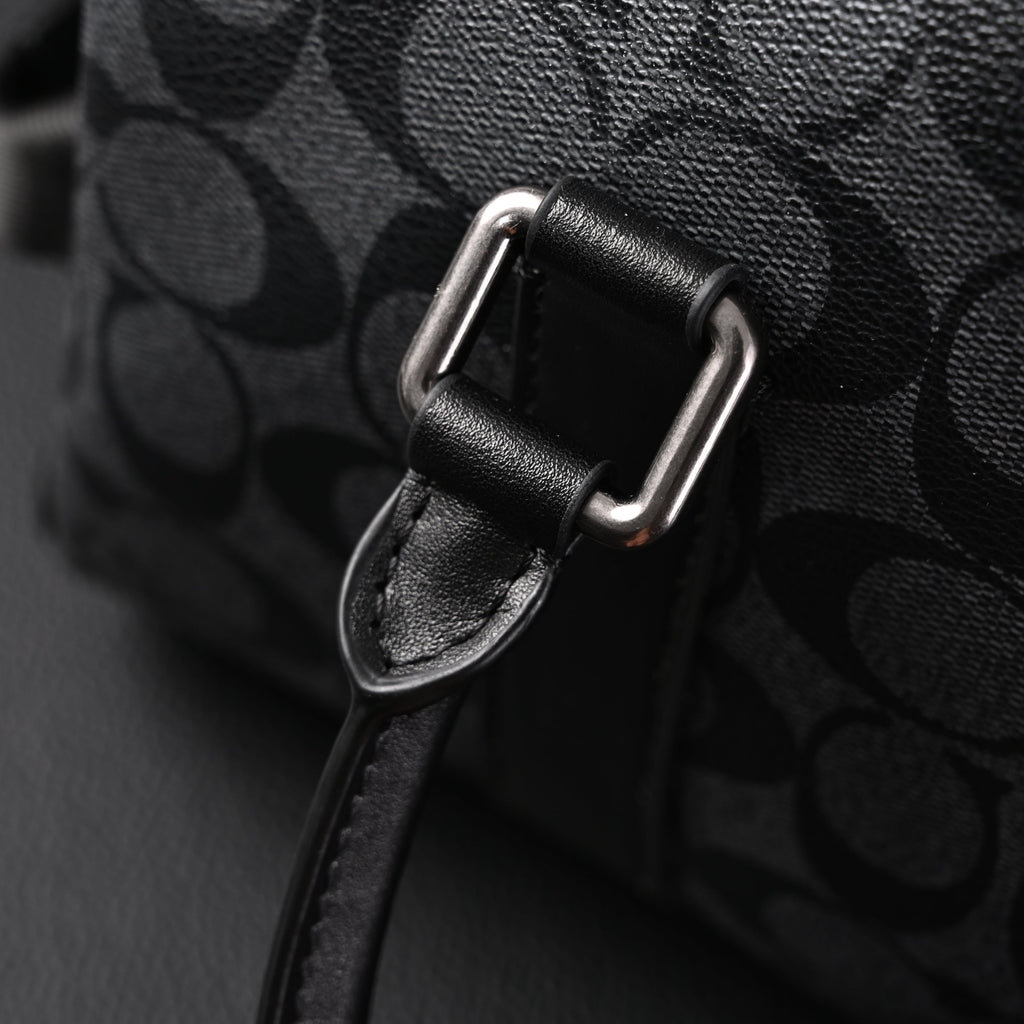 Coach Signature Duffel Bag – Black Monogram Canvas with Leather Trim