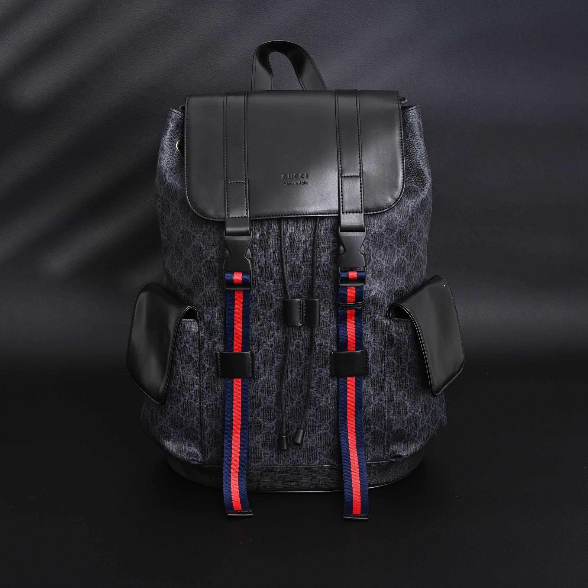 Gucci GG Supreme Monogram Backpack with Web Stripe