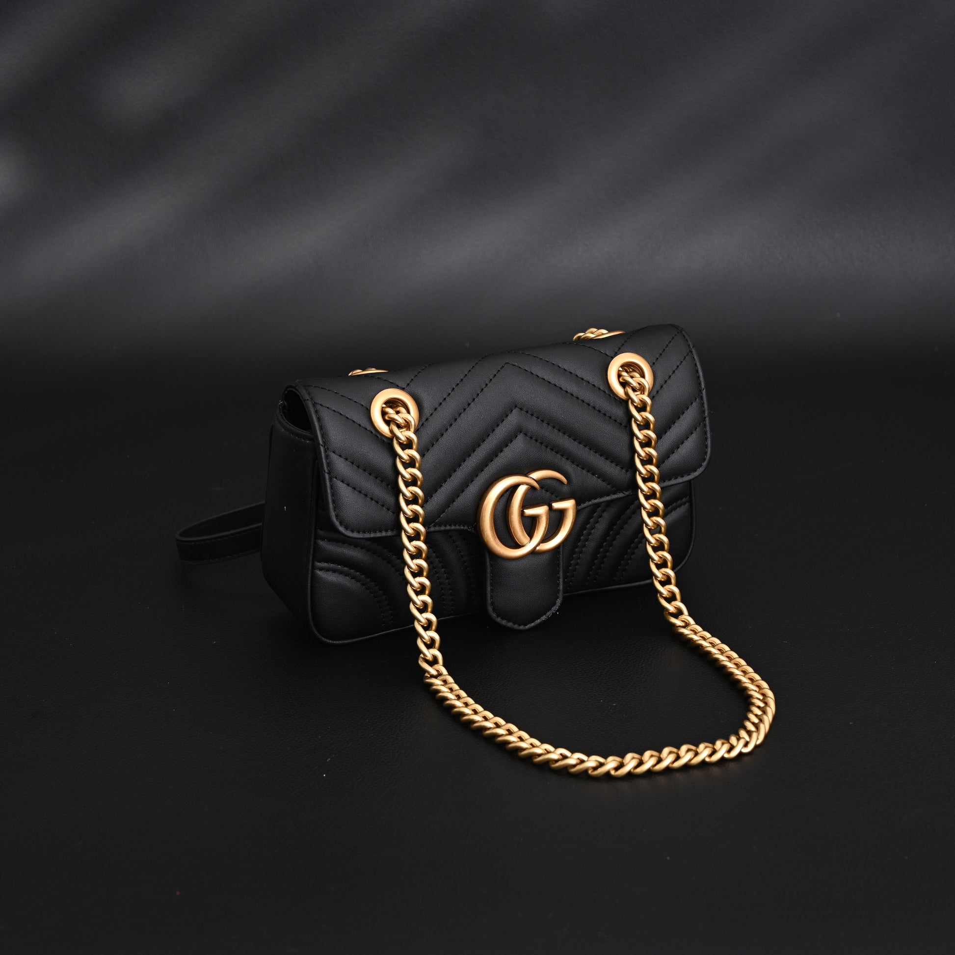 Gucci GG Marmont Small Matelassé Shoulder Bag – Black Leather with Gold Hardware