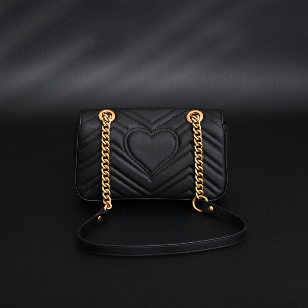 Gucci GG Marmont Small Matelassé Shoulder Bag – Black Leather with Gold Hardware