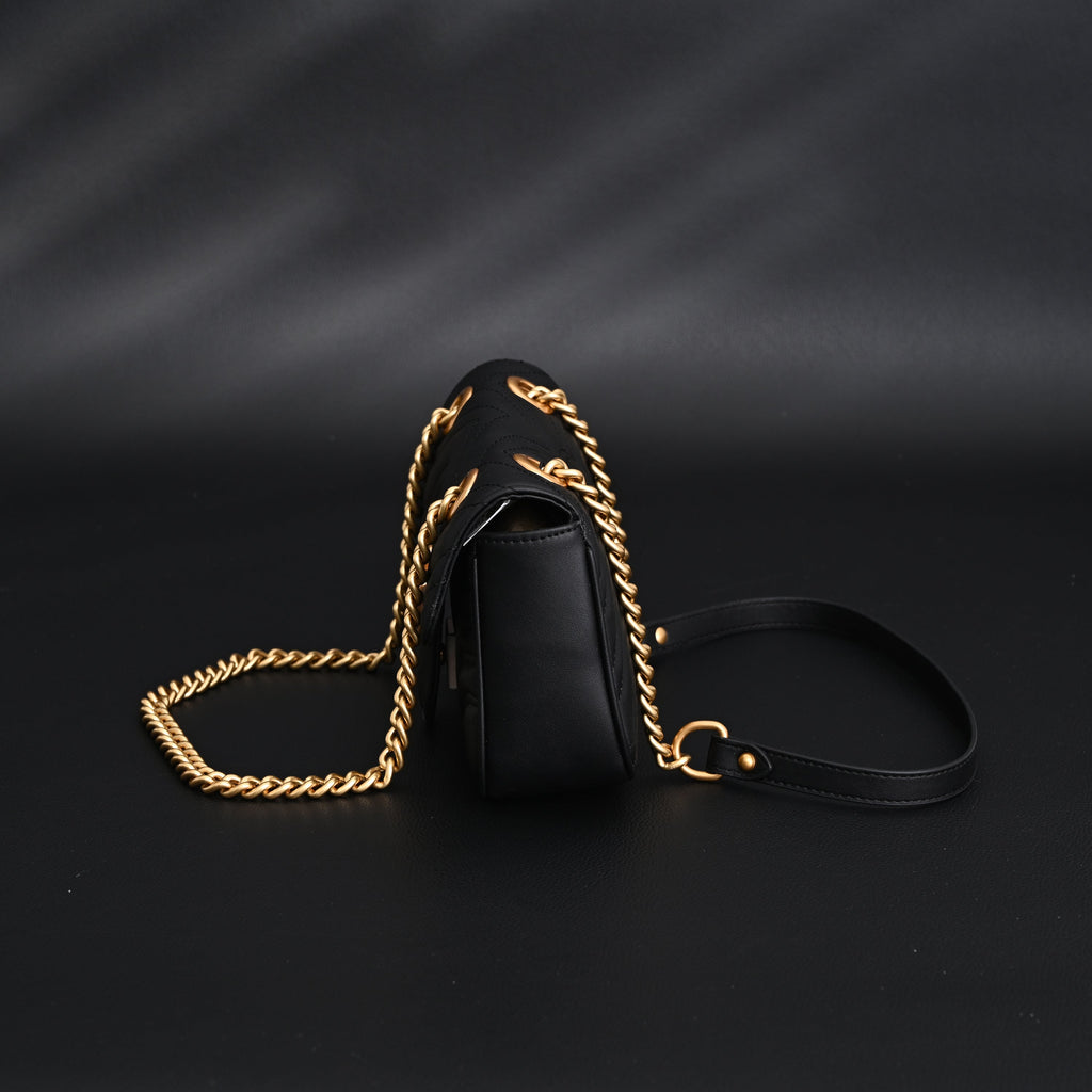 Gucci GG Marmont Small Matelassé Shoulder Bag – Black Leather with Gold Hardware