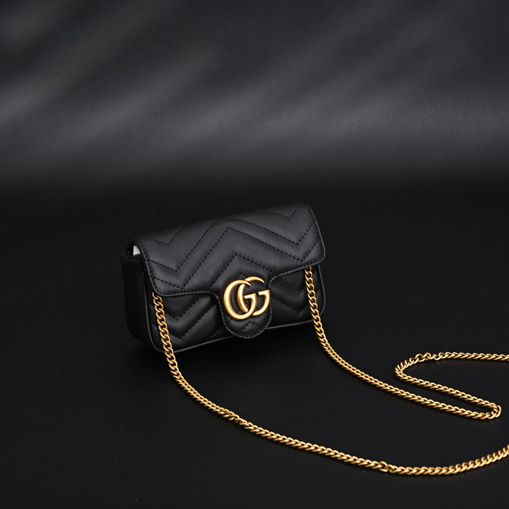 Gucci GG Marmont Matelassé Mini Shoulder Bag – Black Leather with Gold Chain