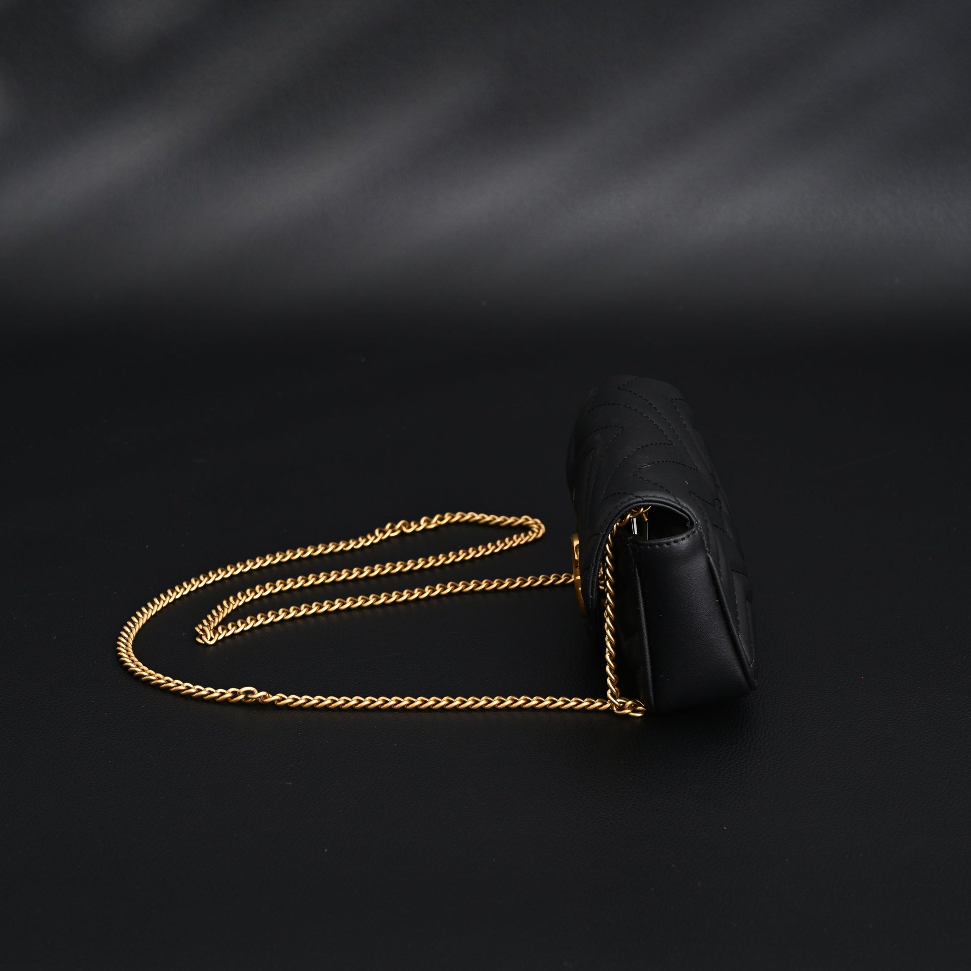 Gucci GG Marmont Matelassé Mini Shoulder Bag – Black Leather with Gold Chain
