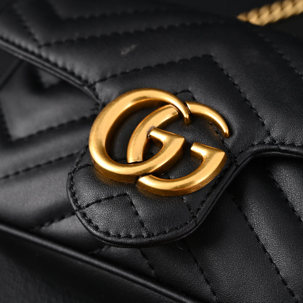 Gucci GG Marmont Matelassé Mini Shoulder Bag – Black Leather with Gold Chain