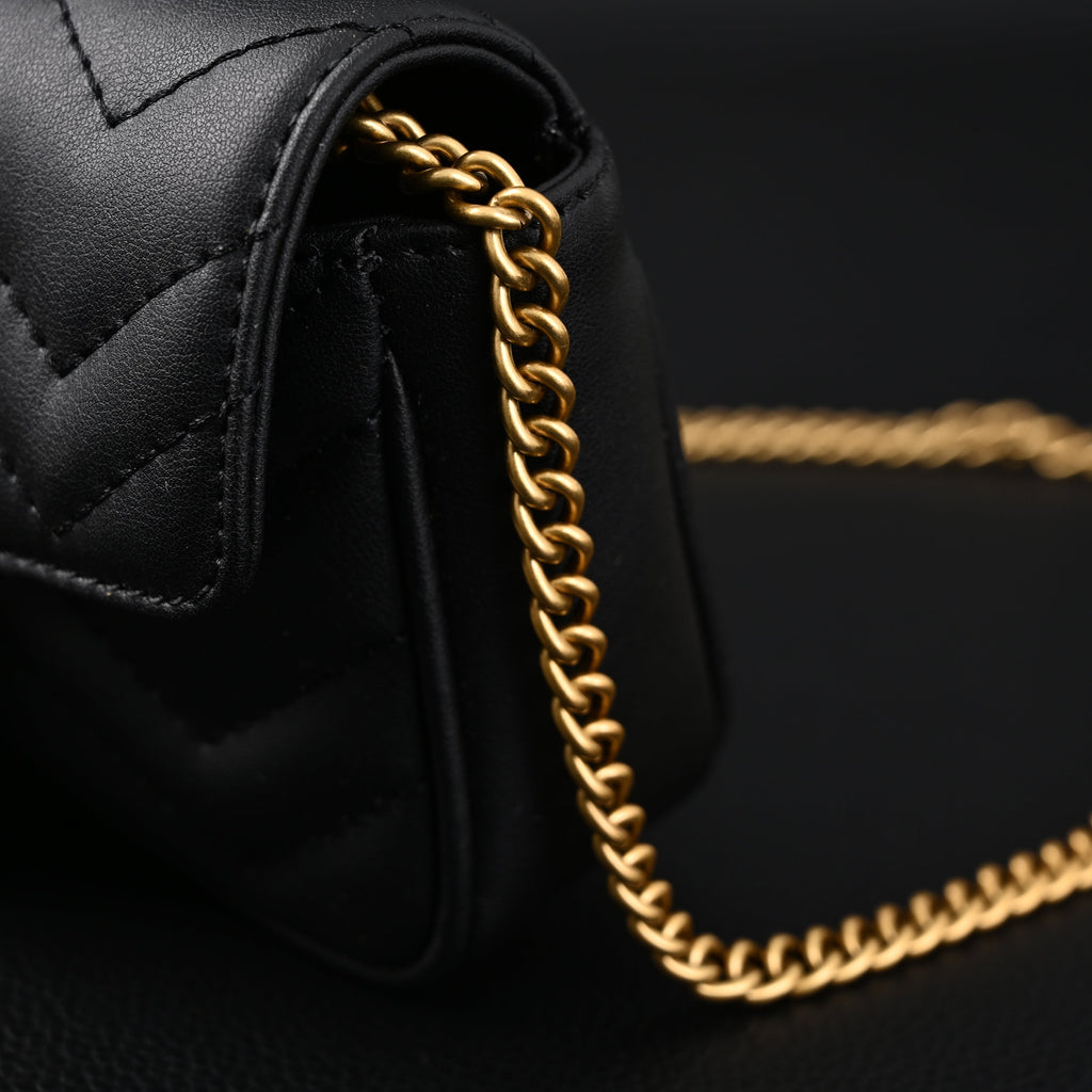 Gucci GG Marmont Matelassé Mini Shoulder Bag – Black Leather with Gold Chain