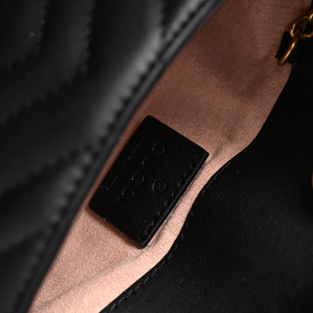 Gucci GG Marmont Matelassé Mini Shoulder Bag – Black Leather with Gold Chain