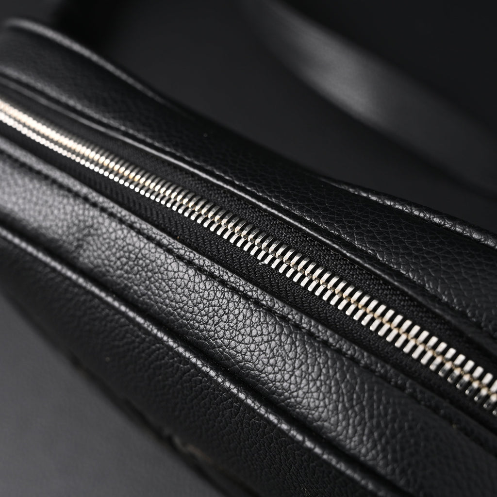 Gucci Black Leather Embossed Logo Belt Bag