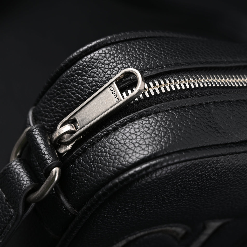 Gucci Black Leather Embossed Logo Belt Bag