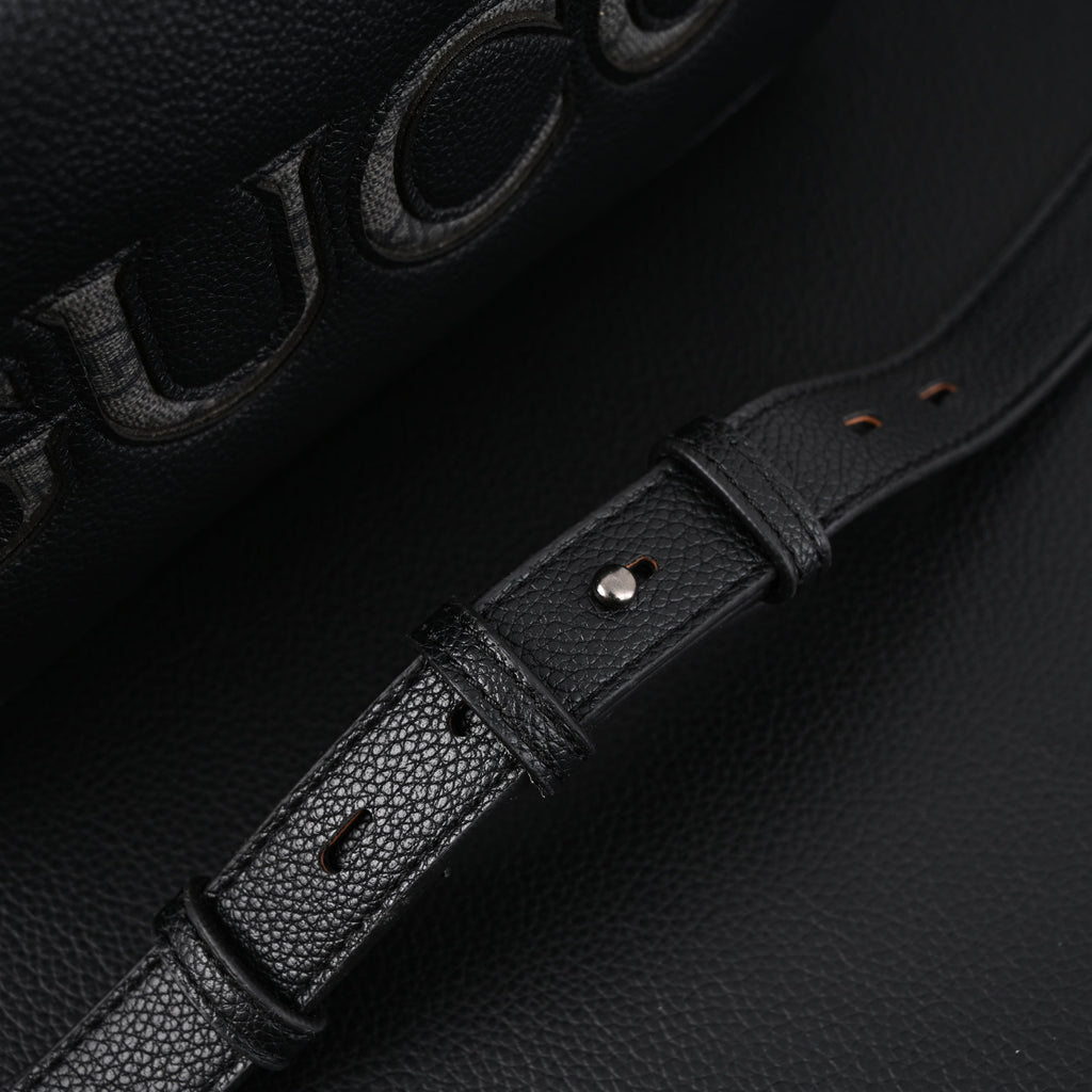 Gucci Black Leather Embossed Logo Belt Bag