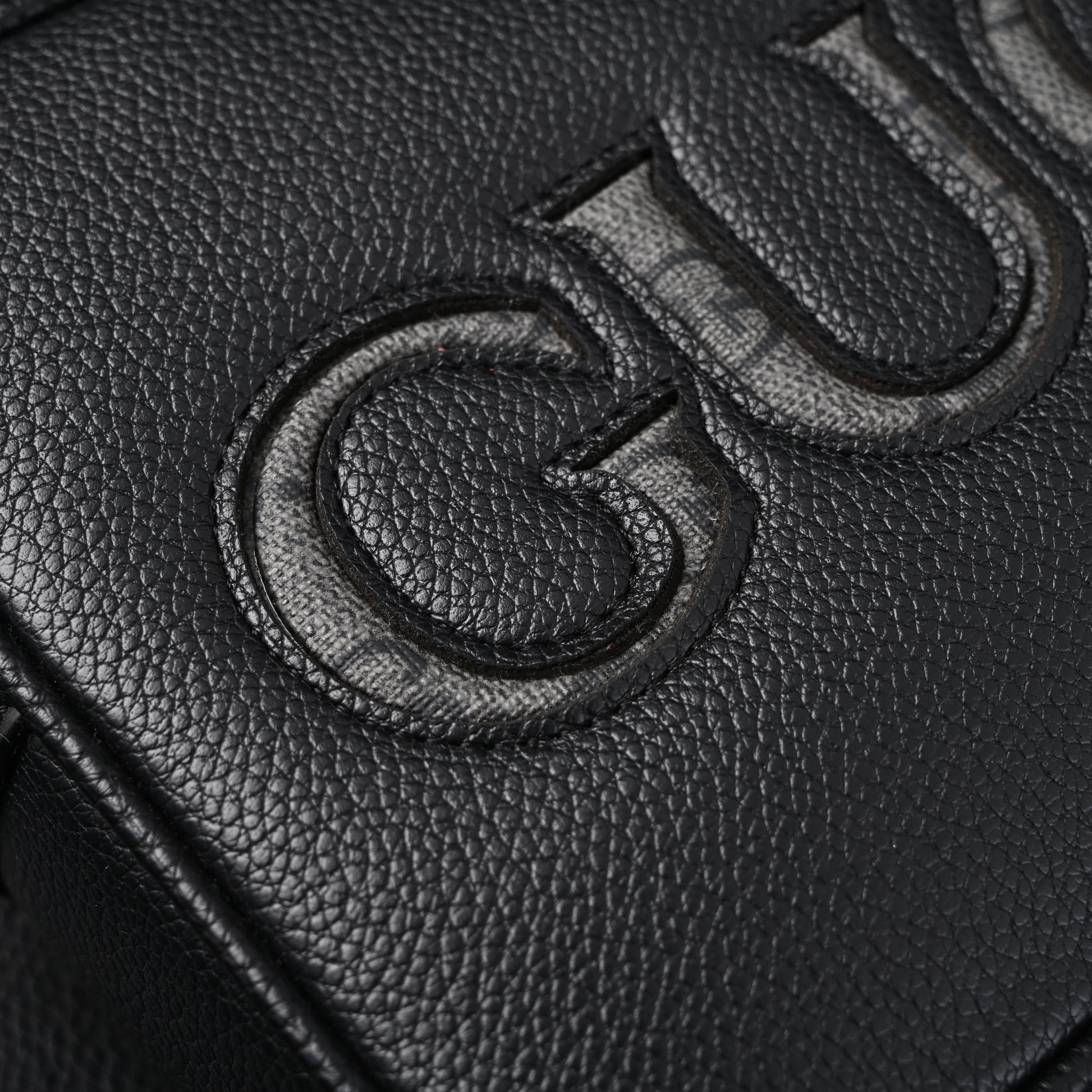 Gucci Black Leather Embossed Logo Belt Bag