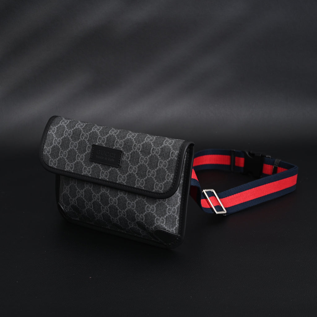 Gucci Ophidia GG Supreme Belt Bag – Black/Grey with Web Strap