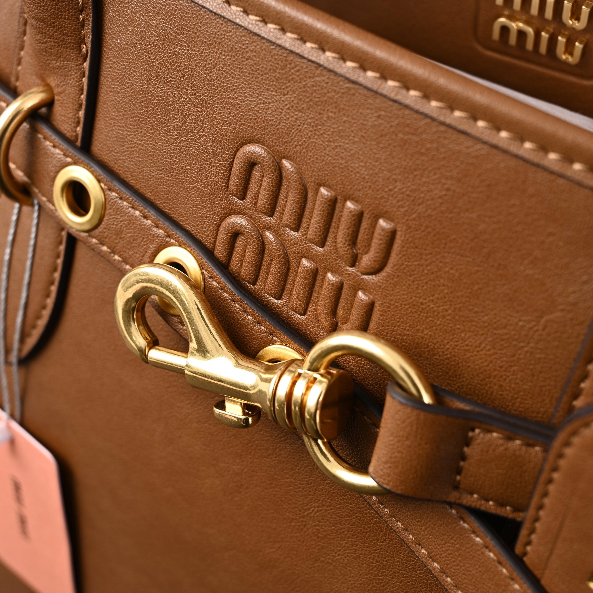 Miu Miu Leather Tote Bag – Elegant Caramel Brown