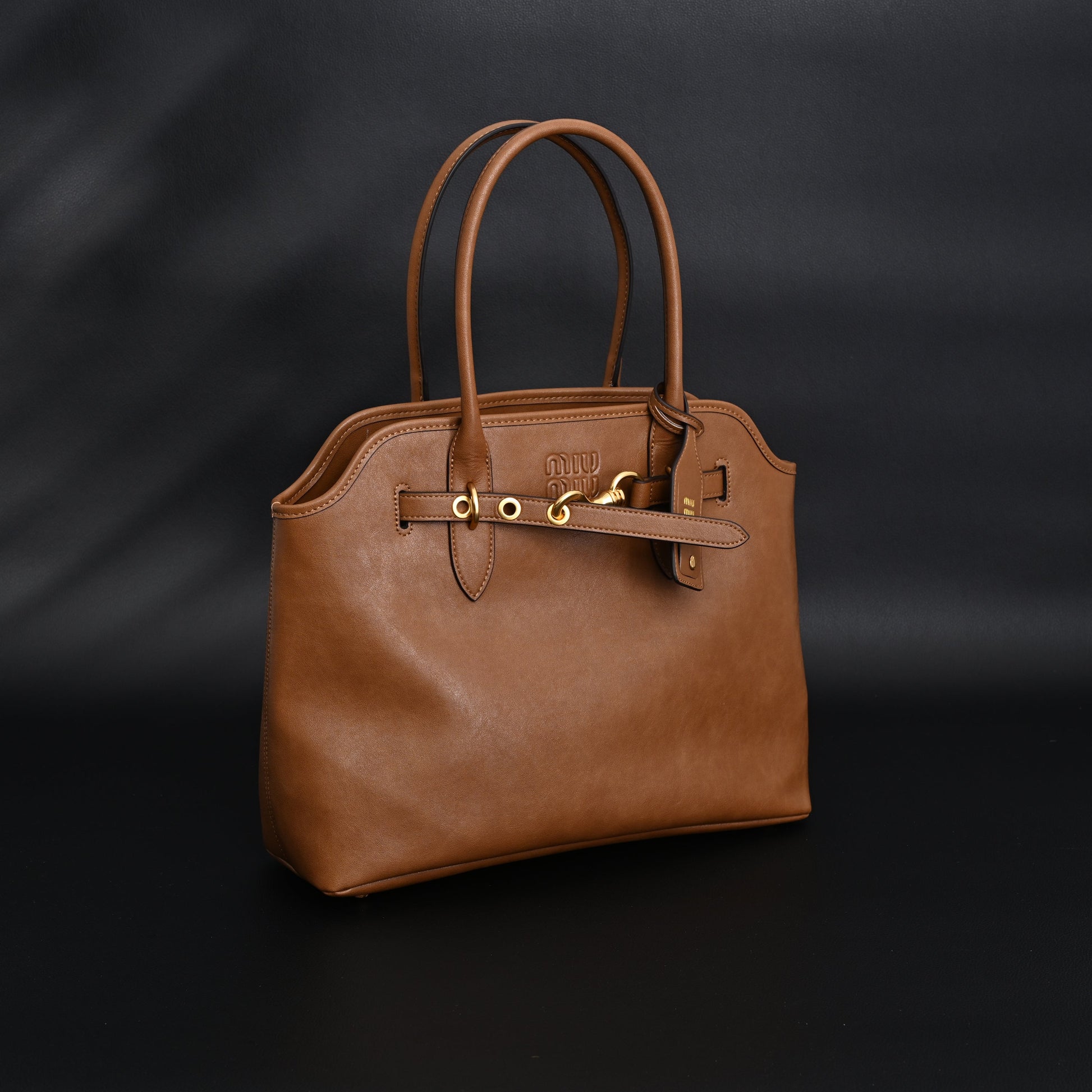 Miu Miu Leather Tote Bag – Elegant Caramel Brown