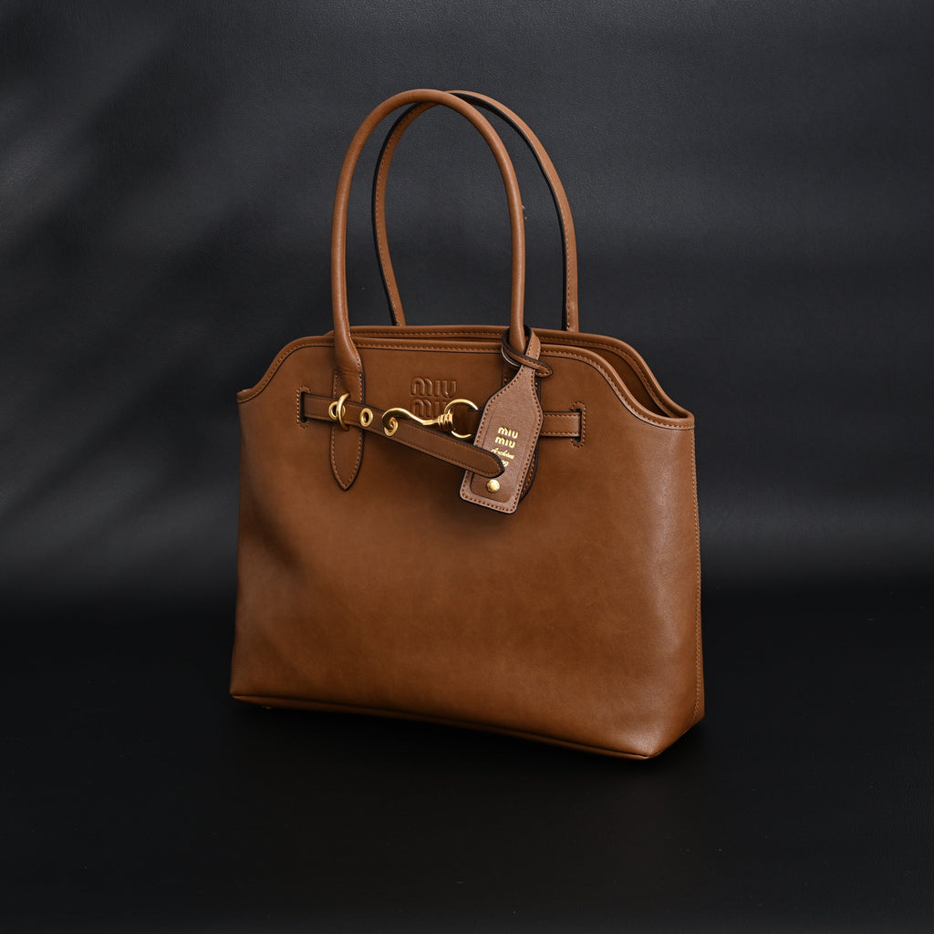 Miu Miu Leather Tote Bag – Elegant Caramel Brown