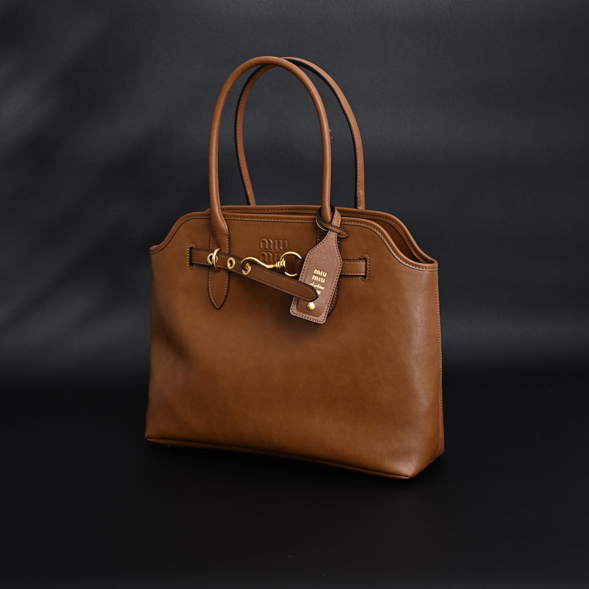 Miu Miu Leather Tote Bag – Elegant Caramel Brown