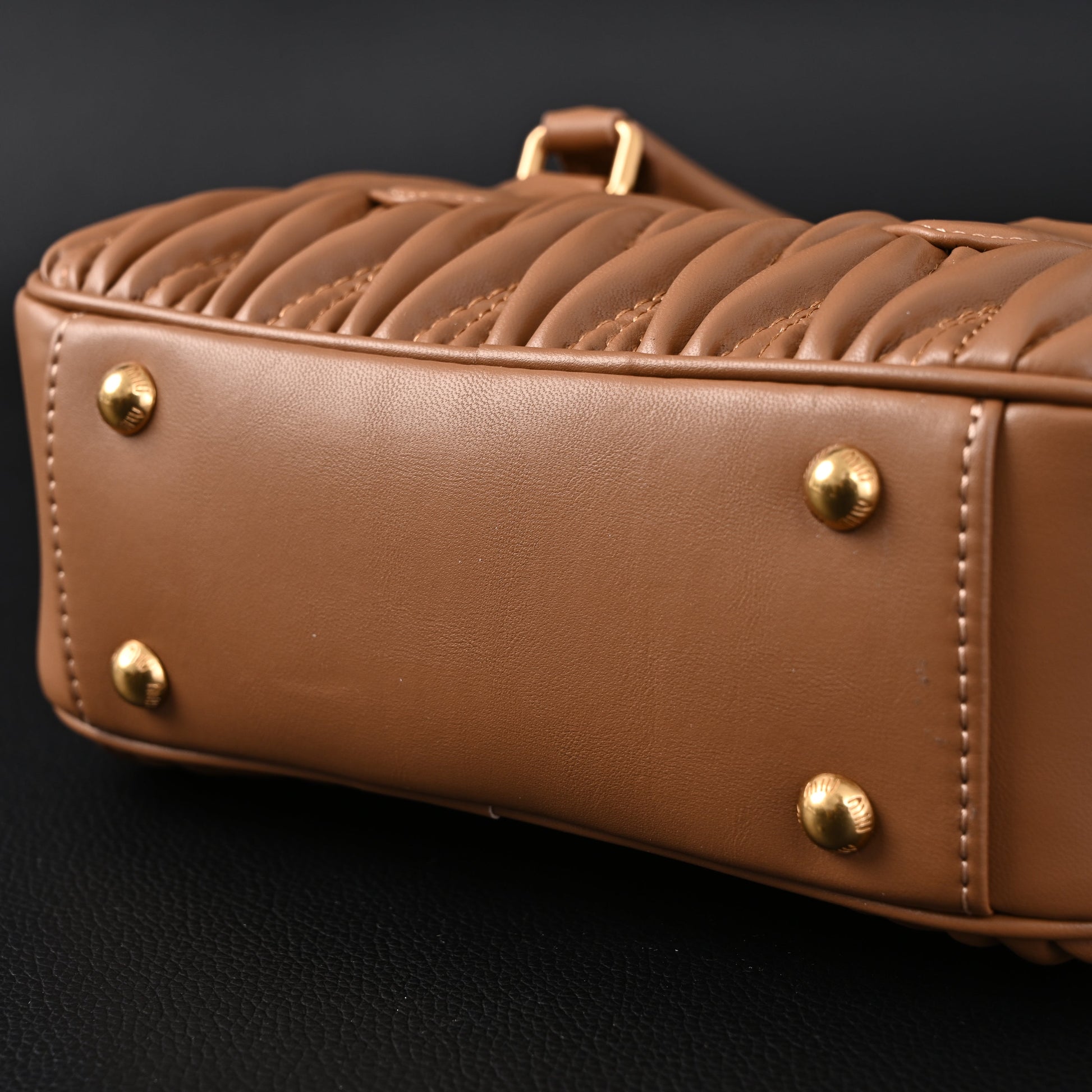 Miu Miu Matelassé Leather Top Handle Bag – Caramel Brown