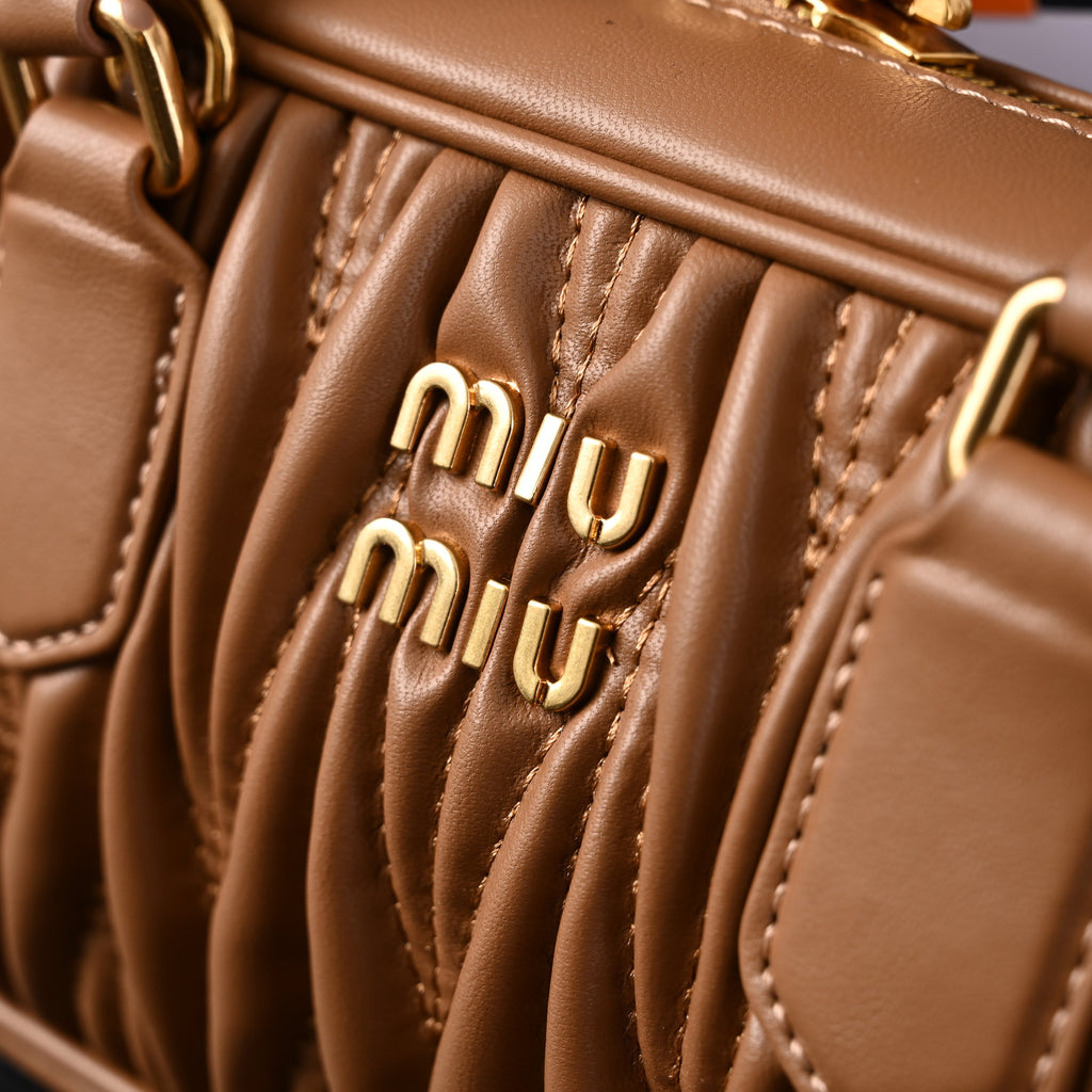 Miu Miu Matelassé Leather Top Handle Bag – Caramel Brown