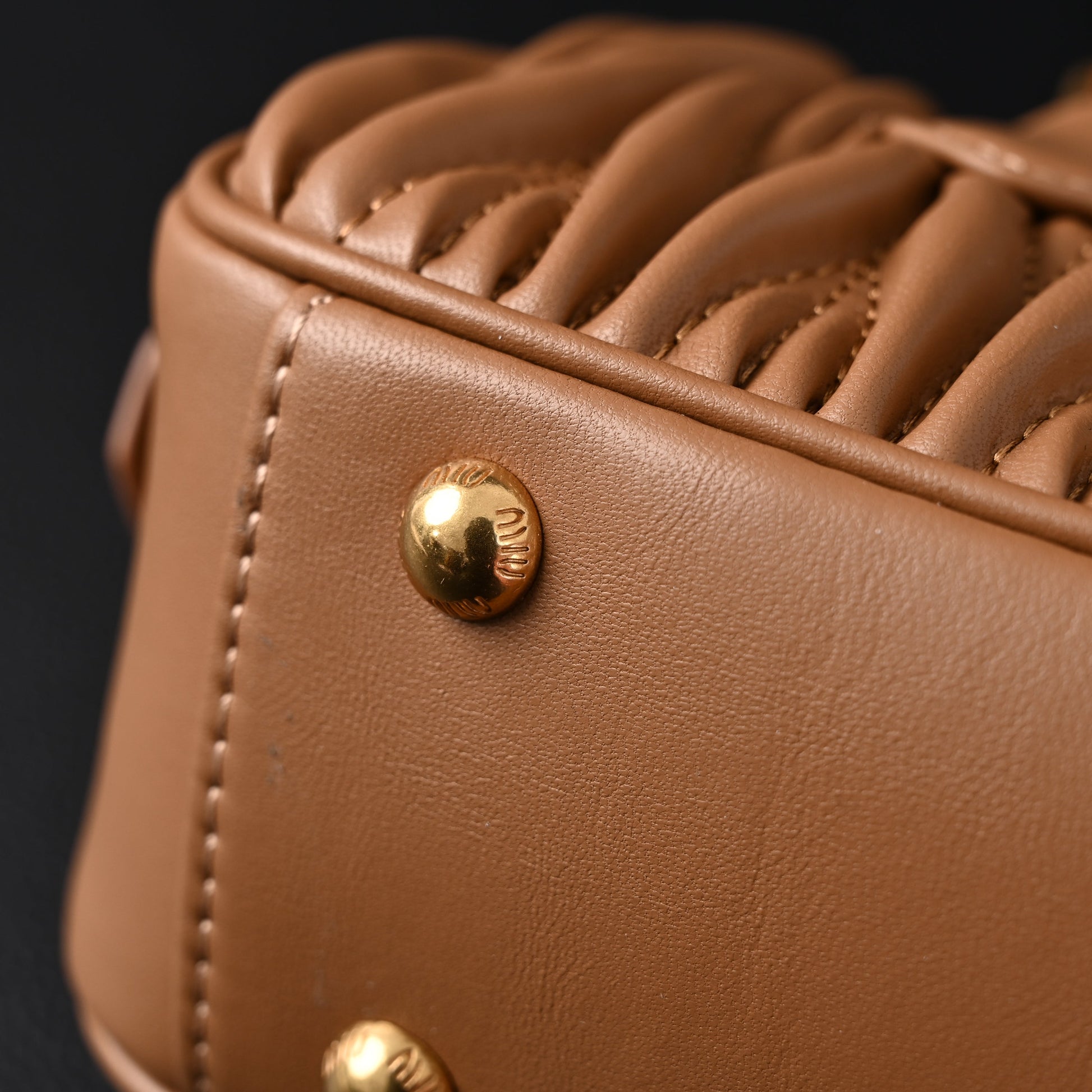 Miu Miu Matelassé Leather Top Handle Bag – Caramel Brown