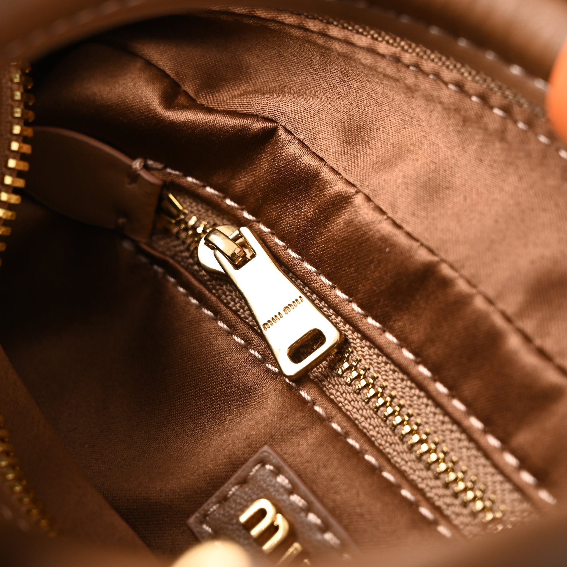 Miu Miu Matelassé Leather Top Handle Bag – Caramel Brown