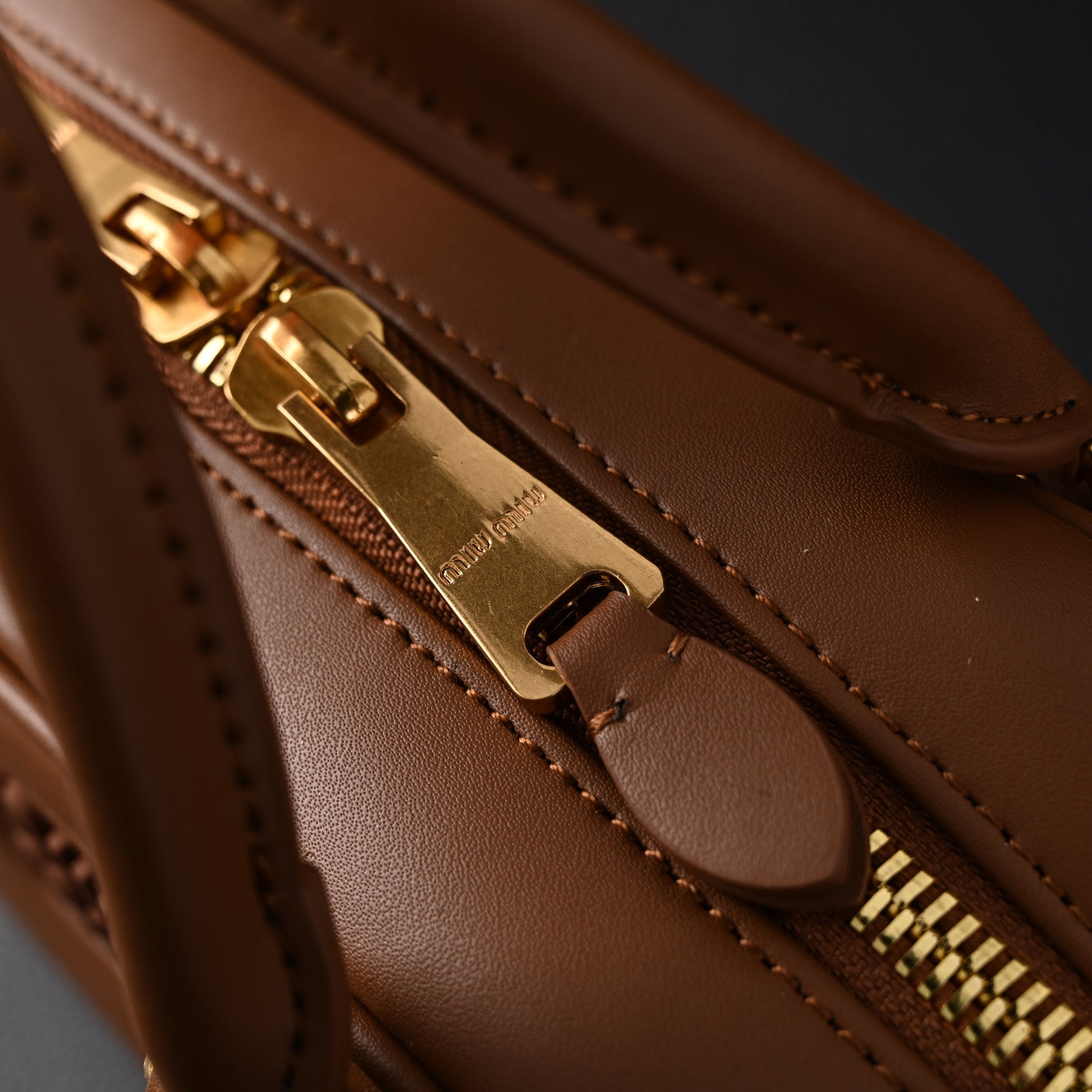 Miu Miu Leather Top Handle Satchel – Caramel Brown