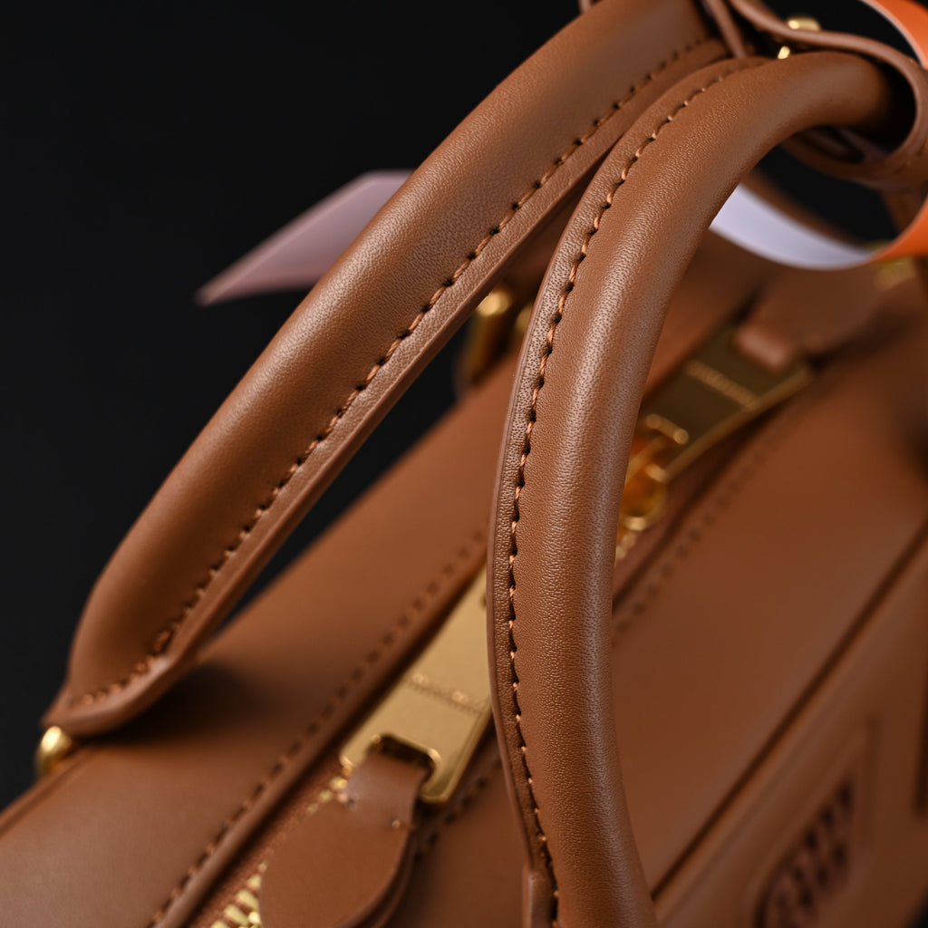 Miu Miu Leather Top Handle Satchel – Caramel Brown