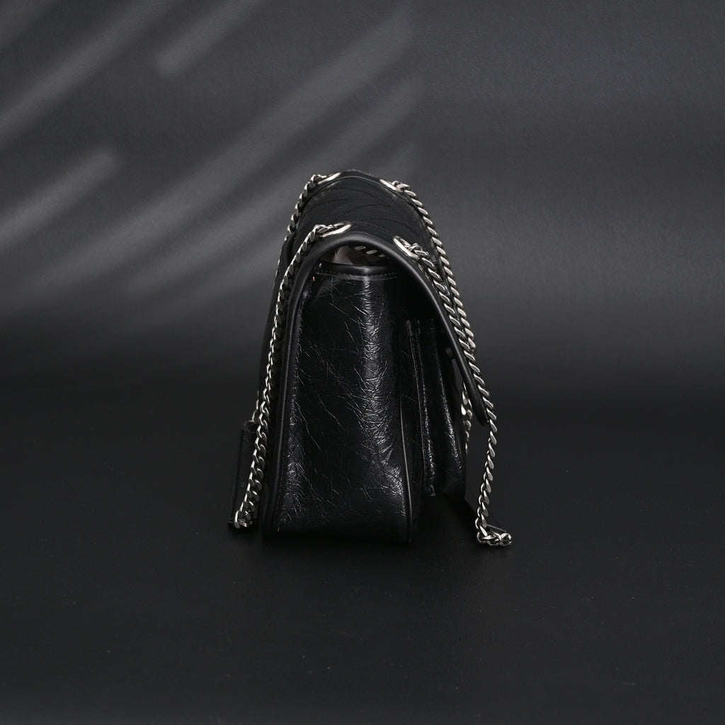 Saint Laurent Niki Medium Black Crinkled Leather Shoulder Bag