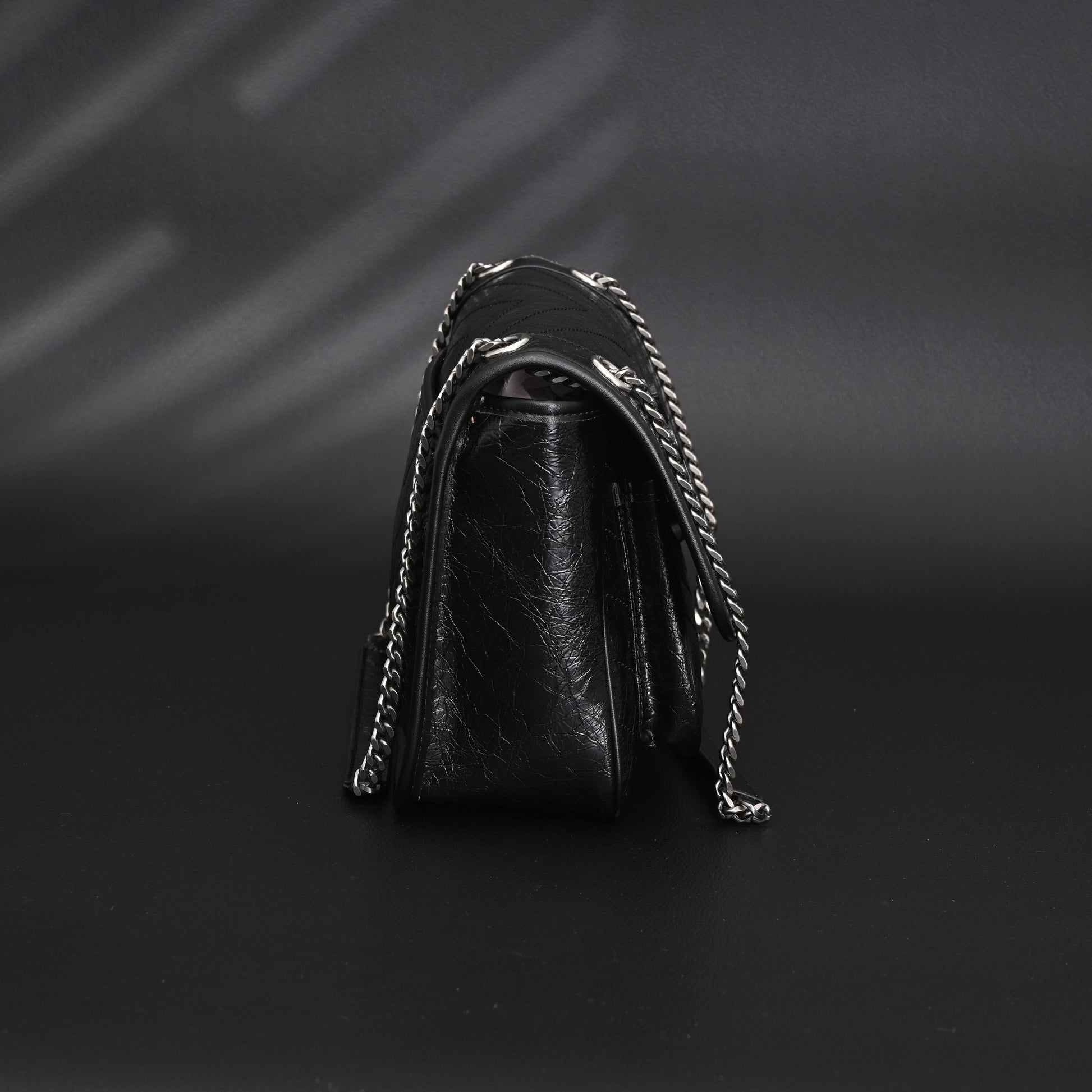 Saint Laurent Niki Medium Black Crinkled Leather Shoulder Bag